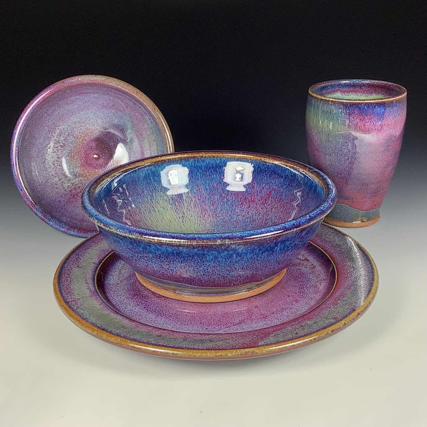 Handmade ceramic artisanal pottery dinnerware stoneware single plate setting - Purple item 3894