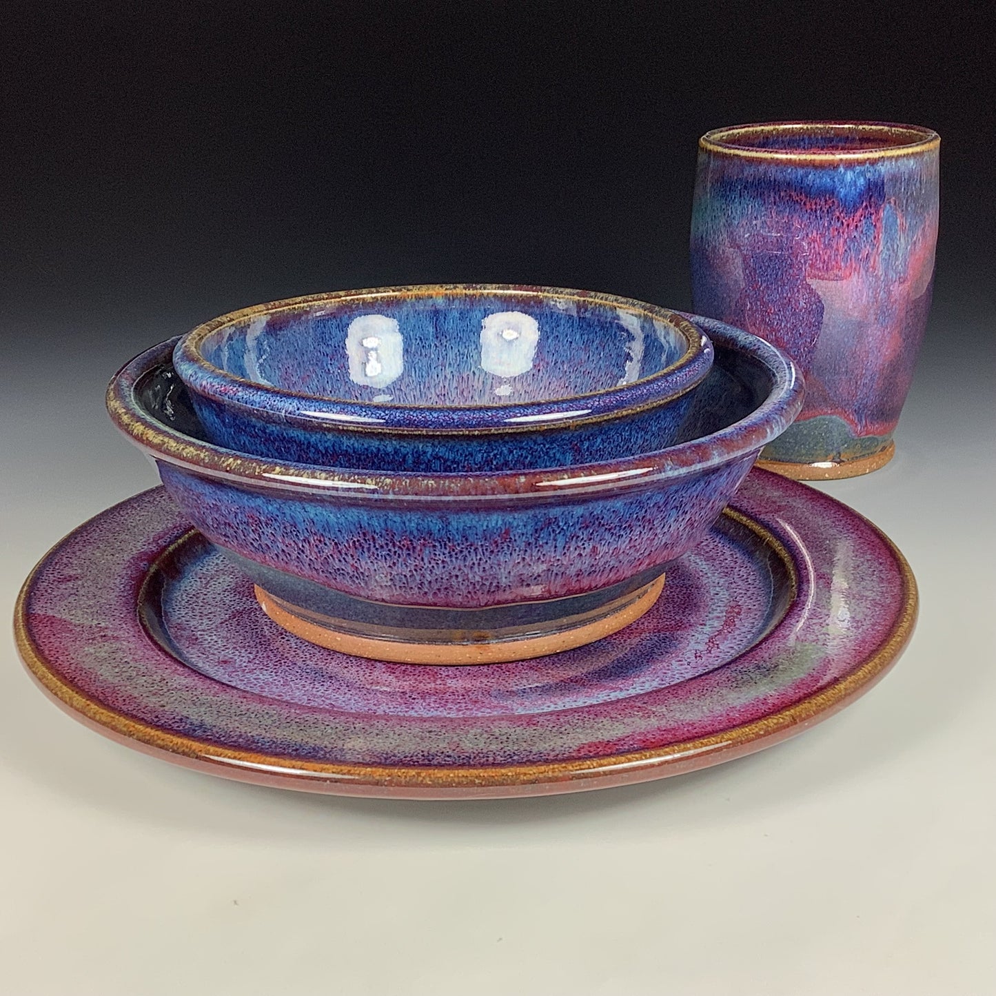 Handmade ceramic artisanal pottery dinnerware stoneware single plate setting - Purple item 3895