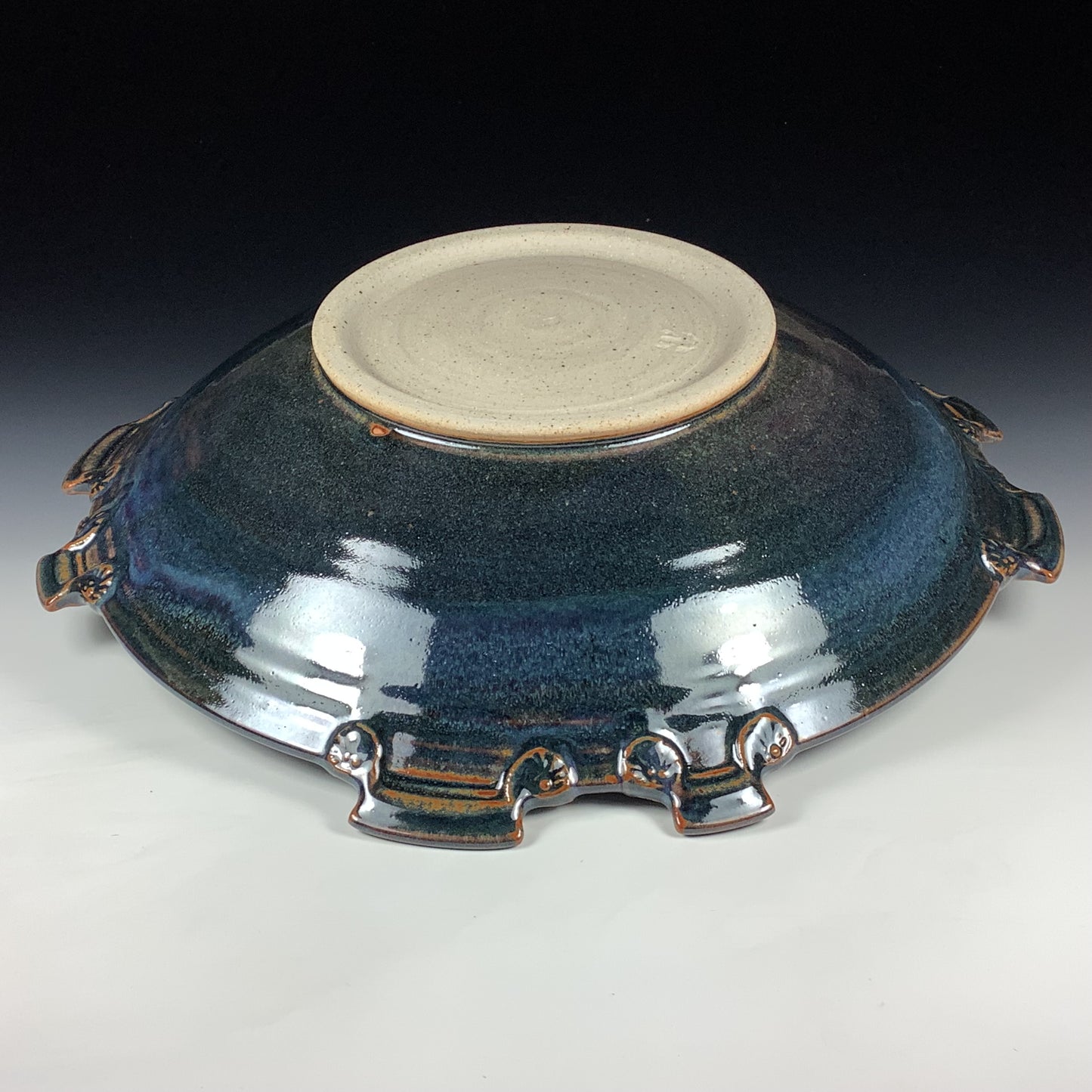 Handmade Stoneware Pottery Large Blue Glazed Serving Platter with Handles