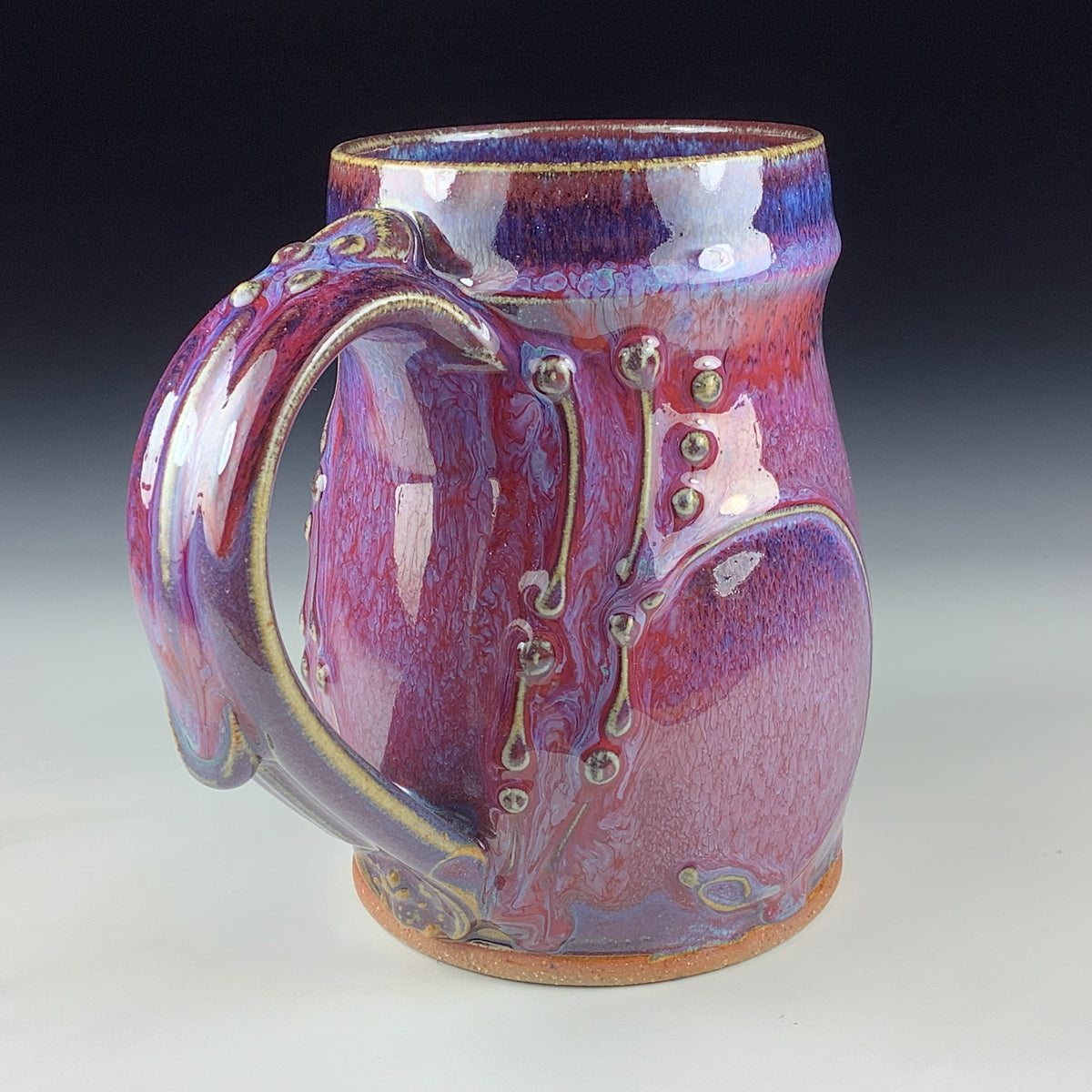 Handmade Ceramic Coffee Mug: Purple Red Bamboo Slip Stoneware Pottery