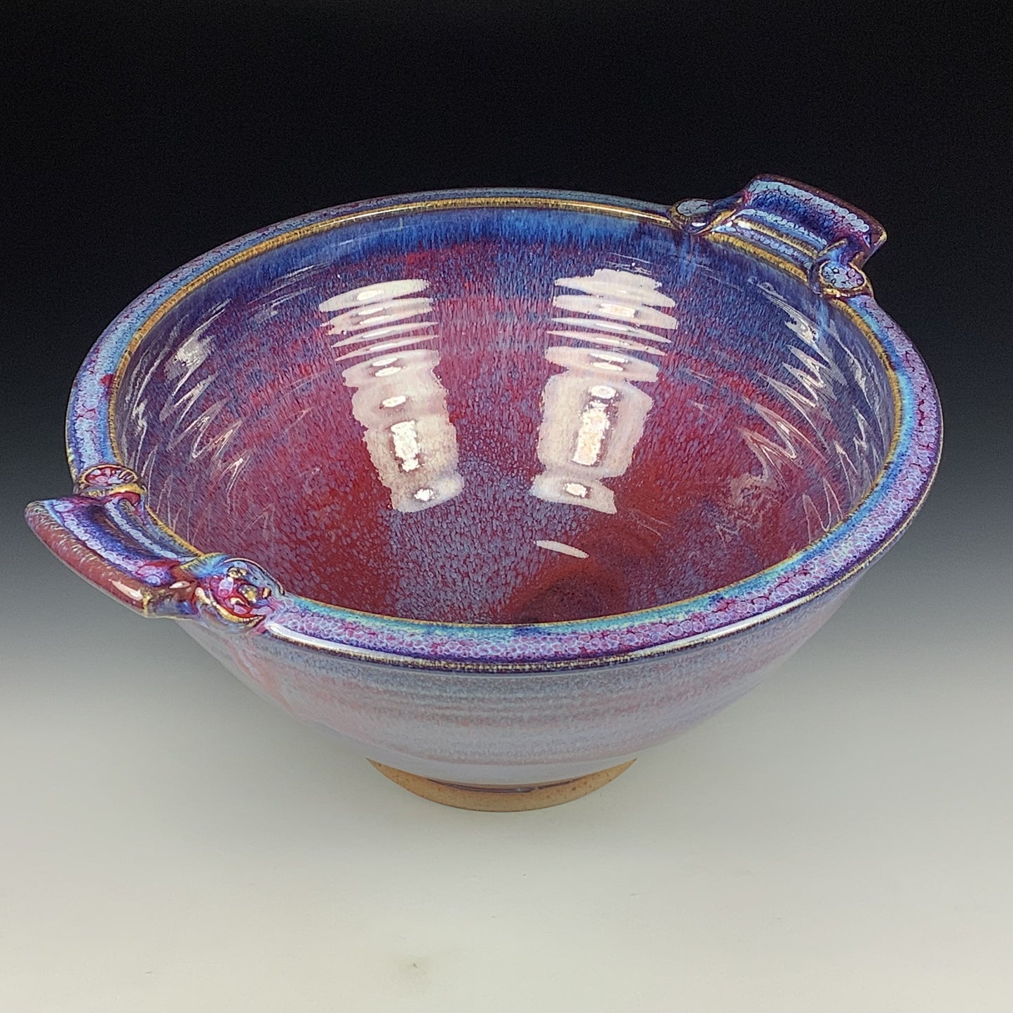 Handmade ceramic artisanal pottery bowls dinnerware stoneware serving bowls centerpiece - Large purple with handles 3686