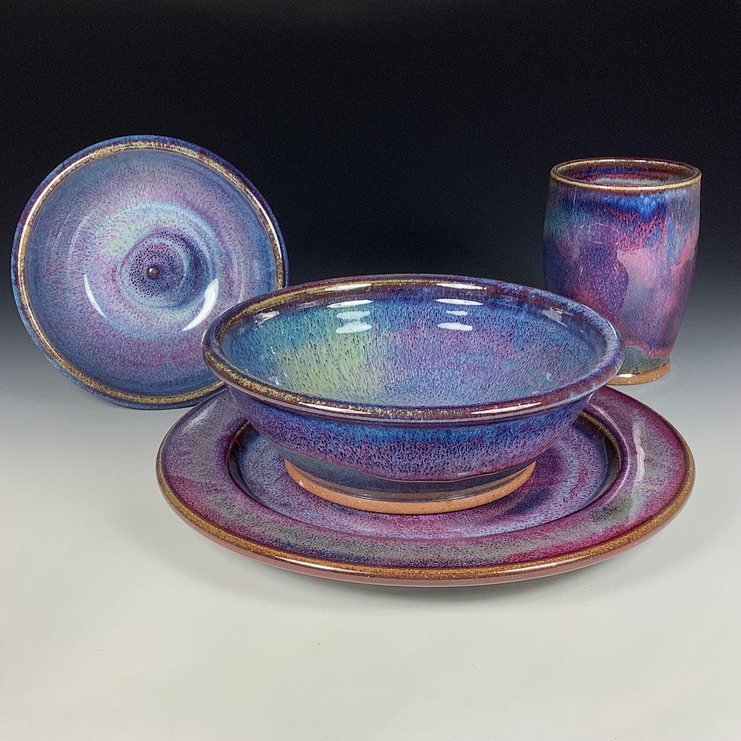 Handmade ceramic artisanal pottery dinnerware stoneware single plate setting - Purple item 3895