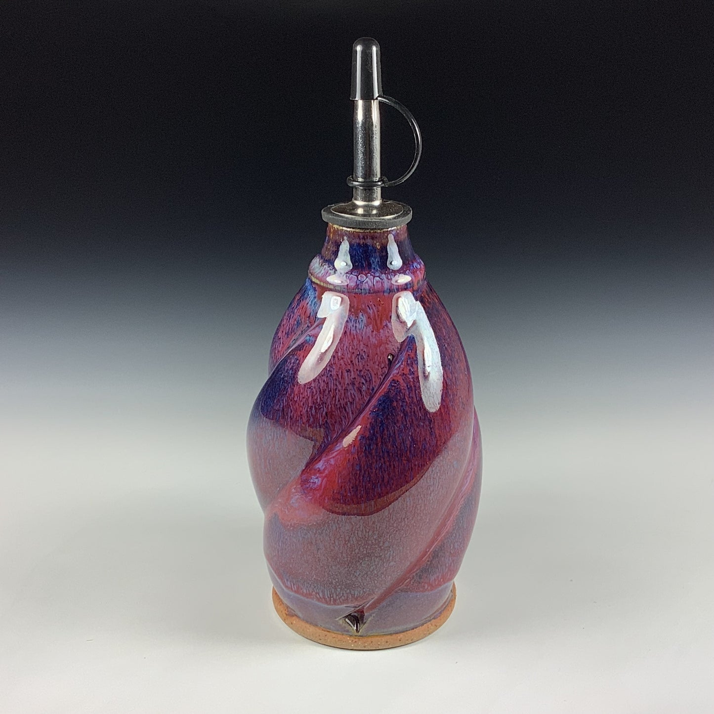 Ceramic olive oil dispenser oil bottle oil cruet handmade stoneware pottery dinnerware kitchenware - Deep dark purple twisty- item 3841