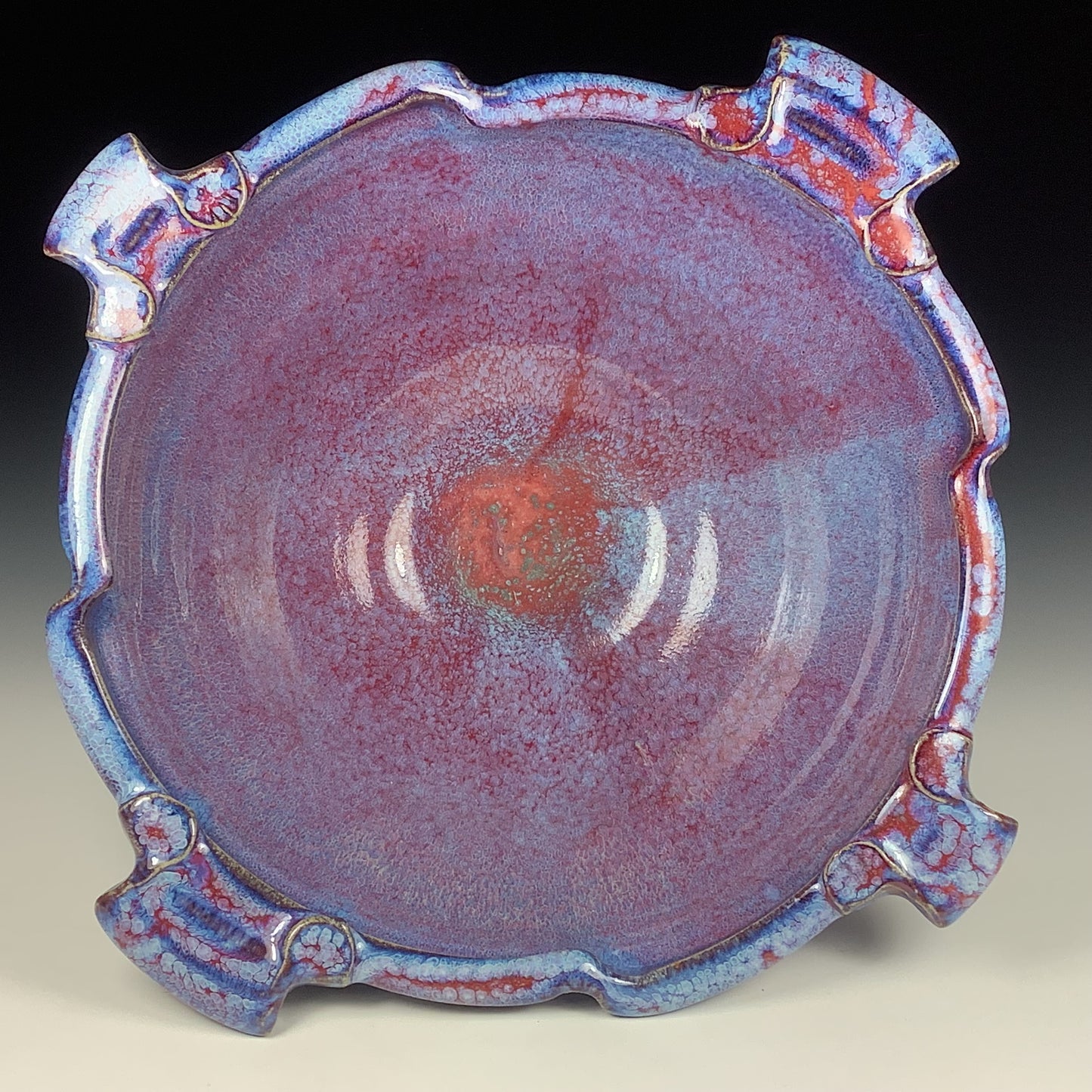 Handmade ceramic artisanal pottery bowls dinnerware stoneware serving bowls centerpiece - Large purple twisted rim with handles 3681