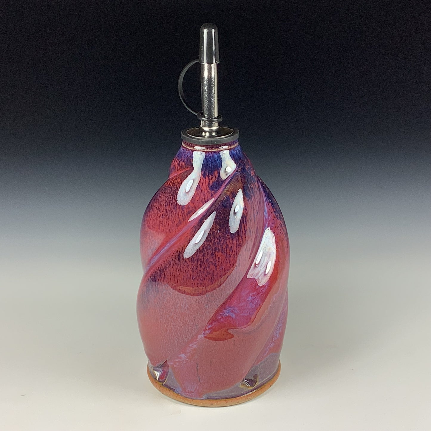Ceramic olive oil dispenser oil bottle oil cruet handmade stoneware pottery dinnerware kitchenware - Purple red twisty- item 3756