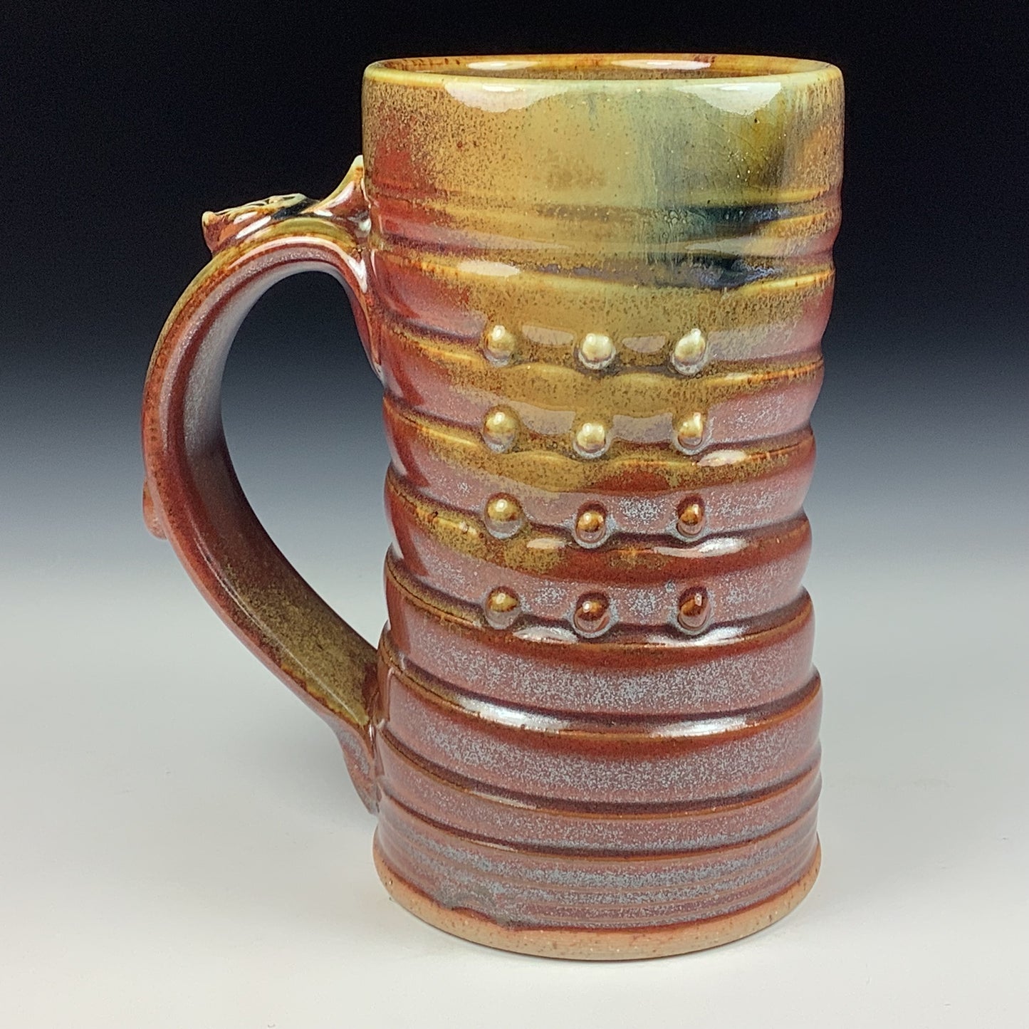 Handmade ceramic mugs stoneware coffee mugs pottery tea mugs stoneware drinkware - Iron red with white ash slip dotted wiggle bump mug 3795