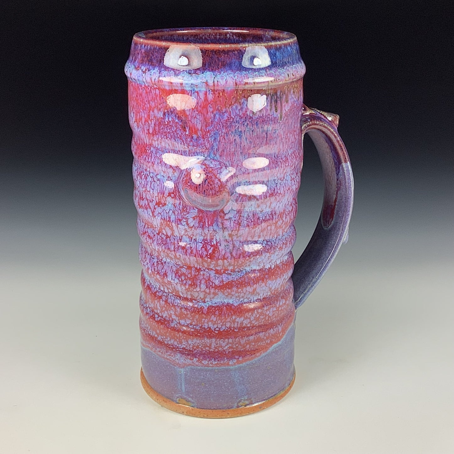 Large handmade pottery mugs rustic ceramic mugs extra large stoneware mugs oversized coffee mugs tea cup - Purple red wiggle bump - item 3714