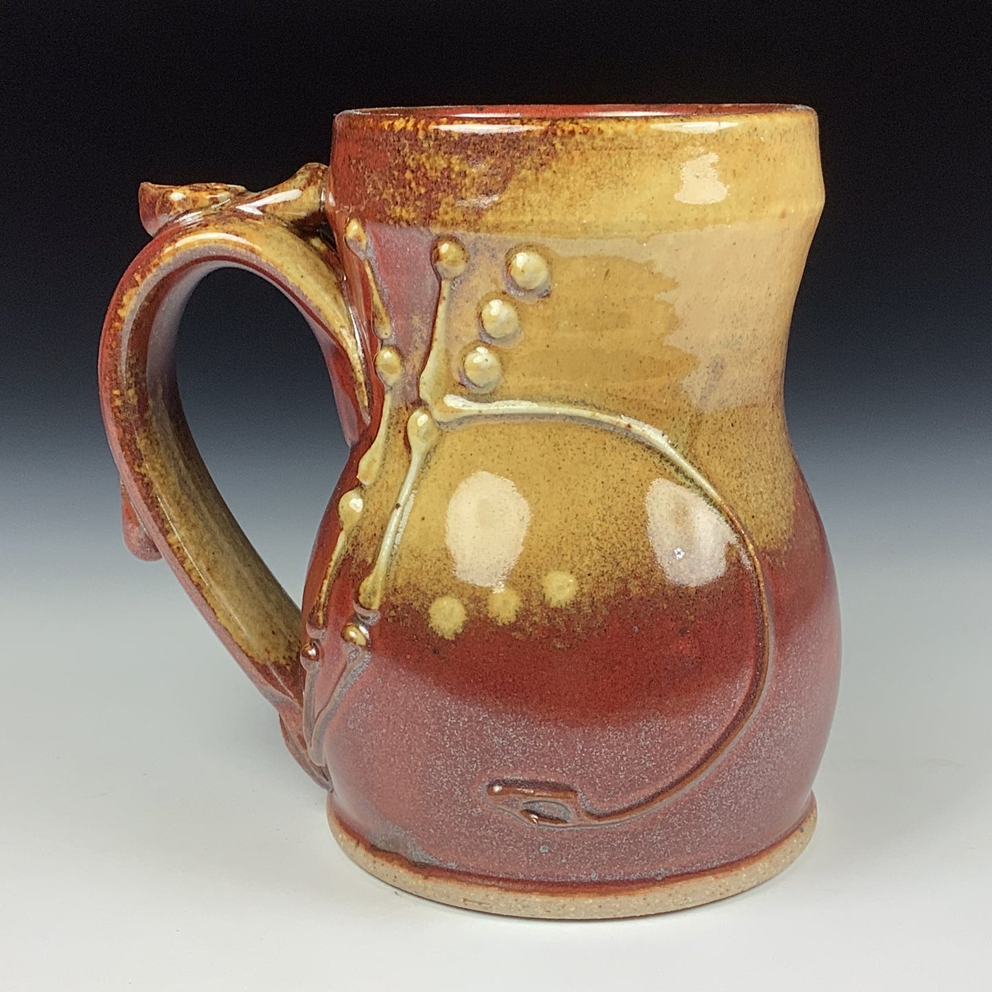 Handmade ceramic mugs stoneware coffee mugs pottery tea mugs stoneware drinkware - iron red with white ash slip trail bamboo bump mug 3657