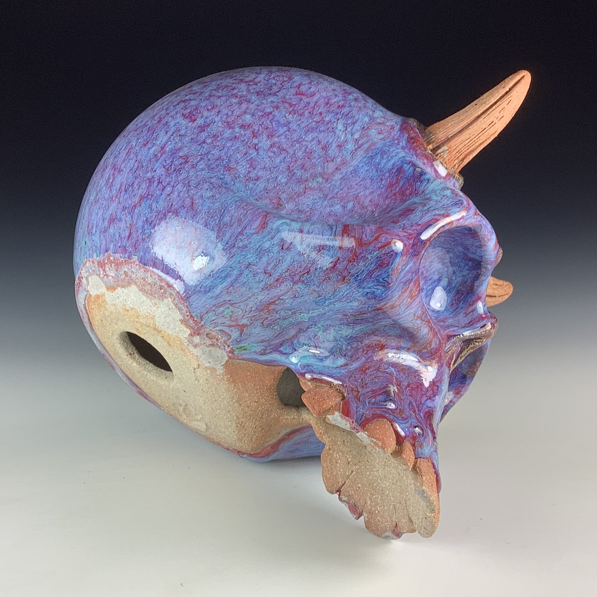 Handmade Purple Ceramic Stoneware Pottery Skull
