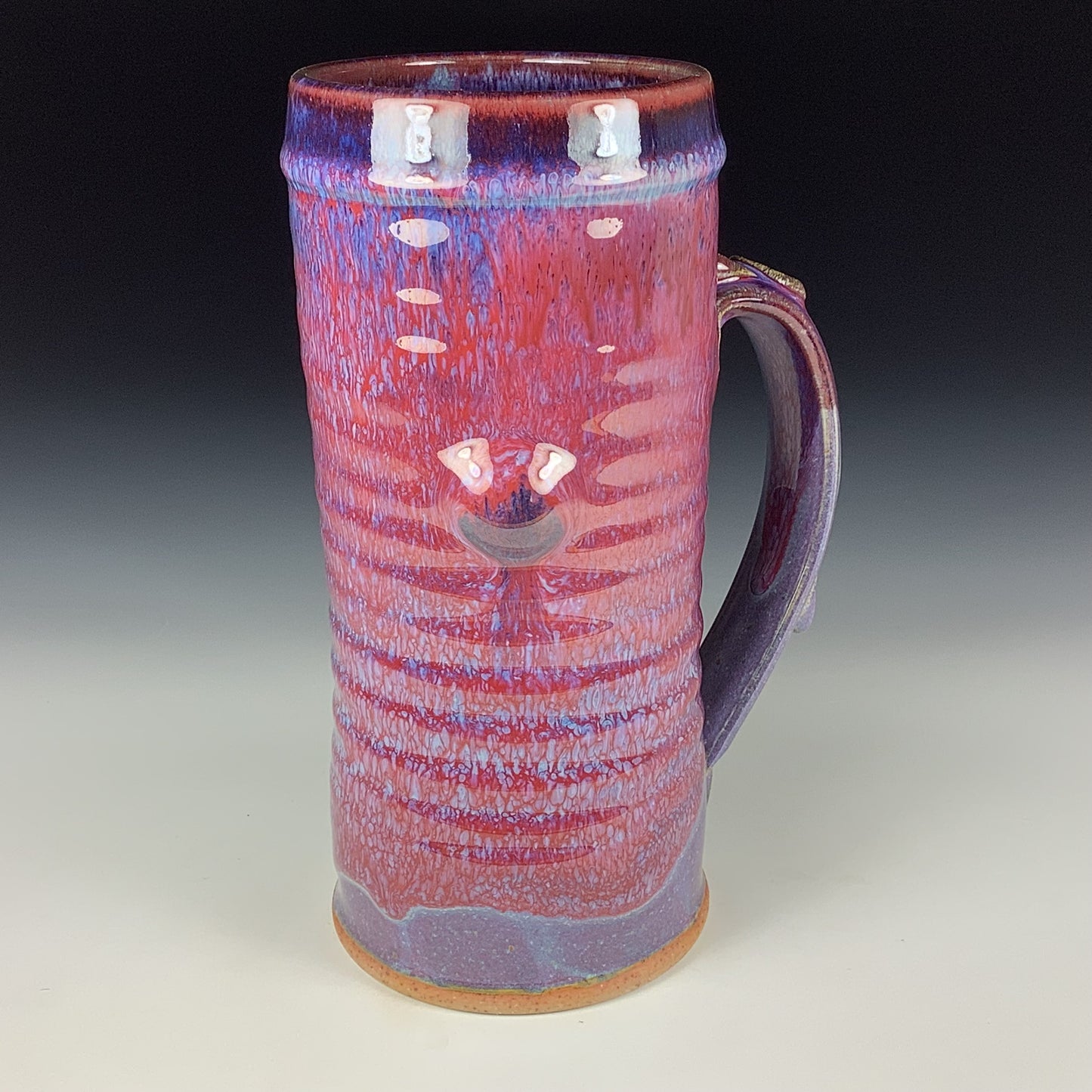 Large handmade pottery mugs rustic ceramic mugs extra large stoneware mugs oversized coffee mugs tea cup - Purple red wiggle slip-dotted bump - item 3716