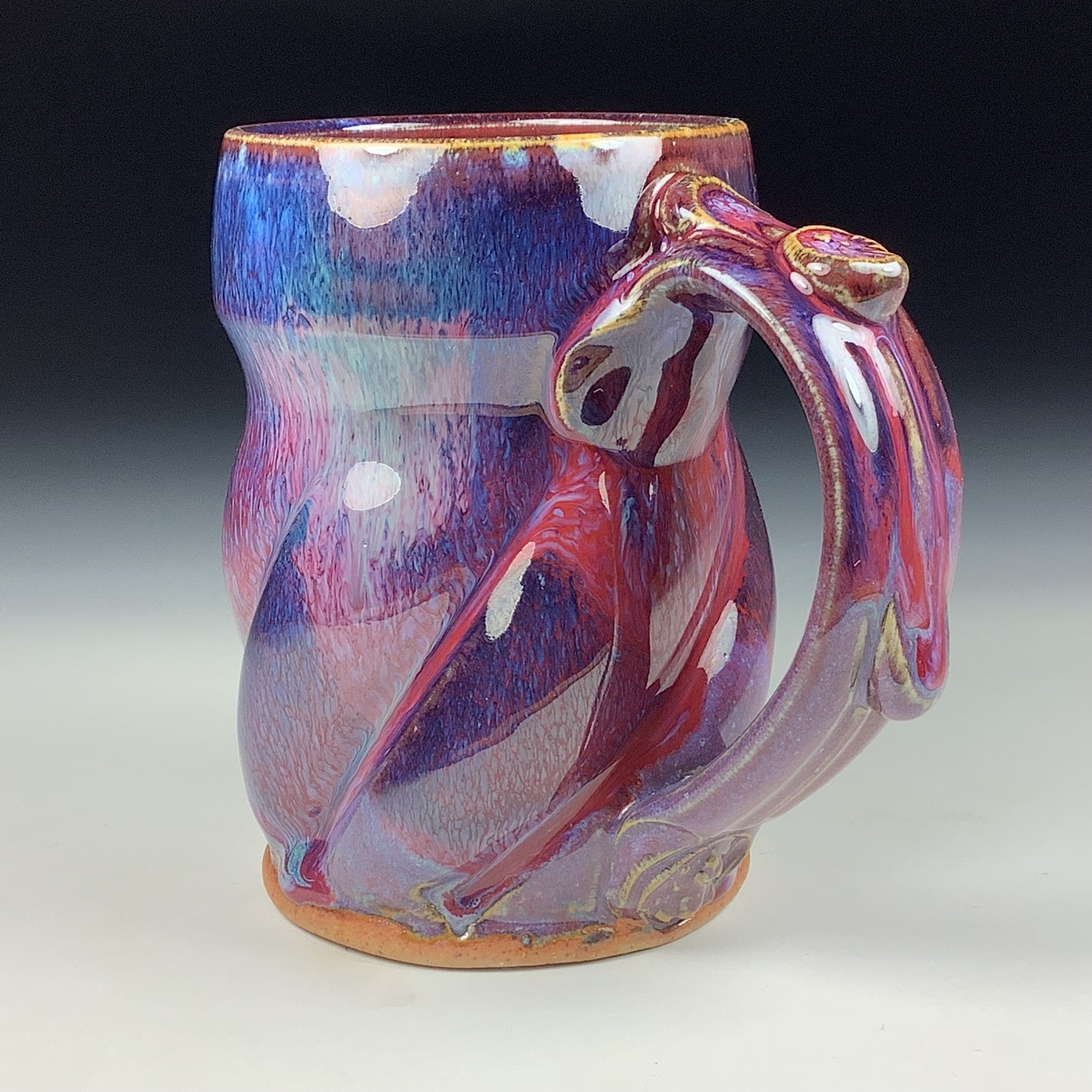 Handmade ceramic mugs stoneware coffee mugs pottery tea mugs stoneware drinkware - Purple red twisted mug 3765