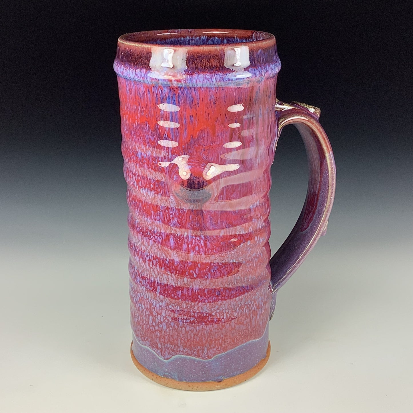 Large handmade pottery mugs rustic ceramic mugs extra large stoneware mugs oversized coffee mugs tea cup - Purple red wiggle slip-dotted bump - item 3721