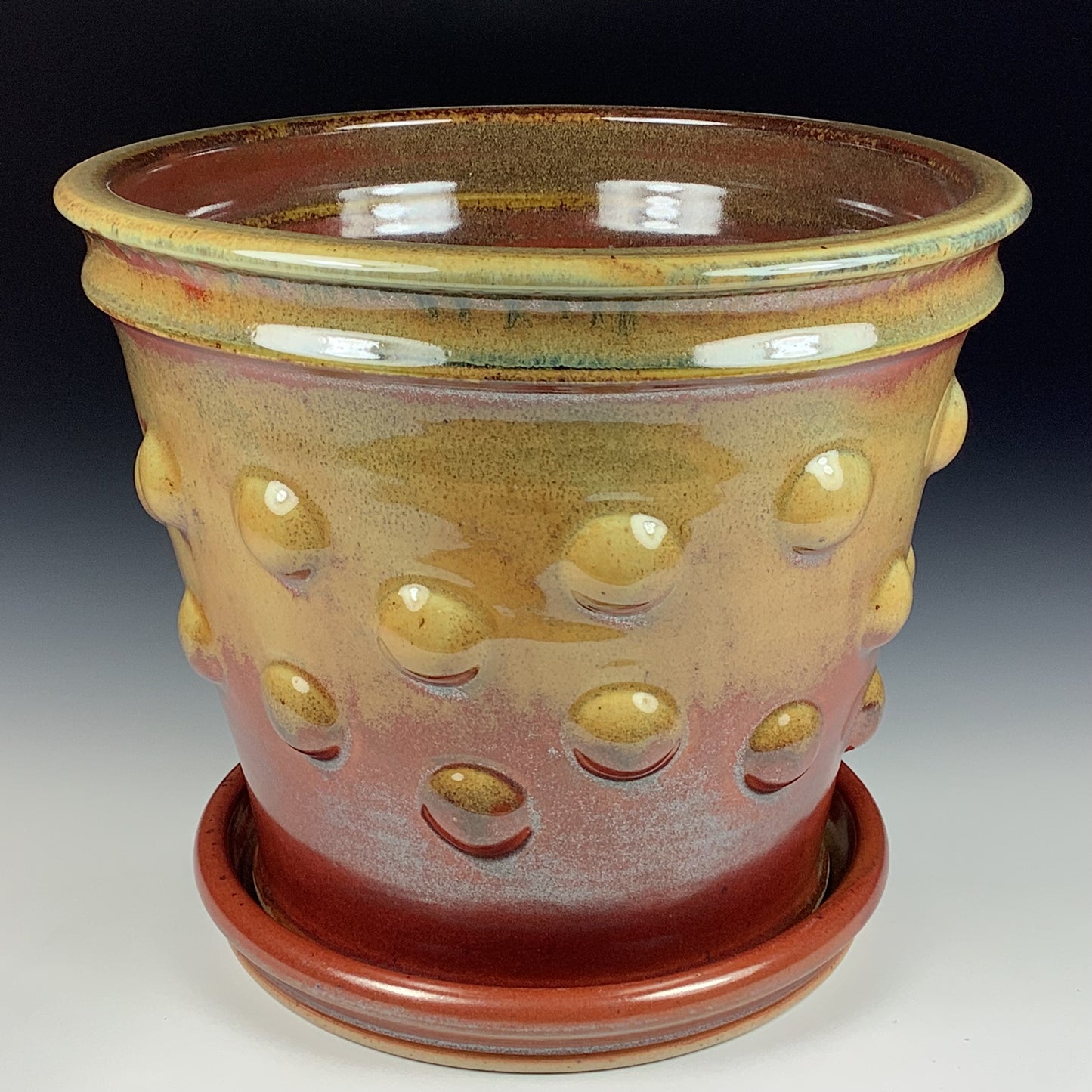 Handmade ceramic stoneware pottery planter - iron red with white ash bump 3880