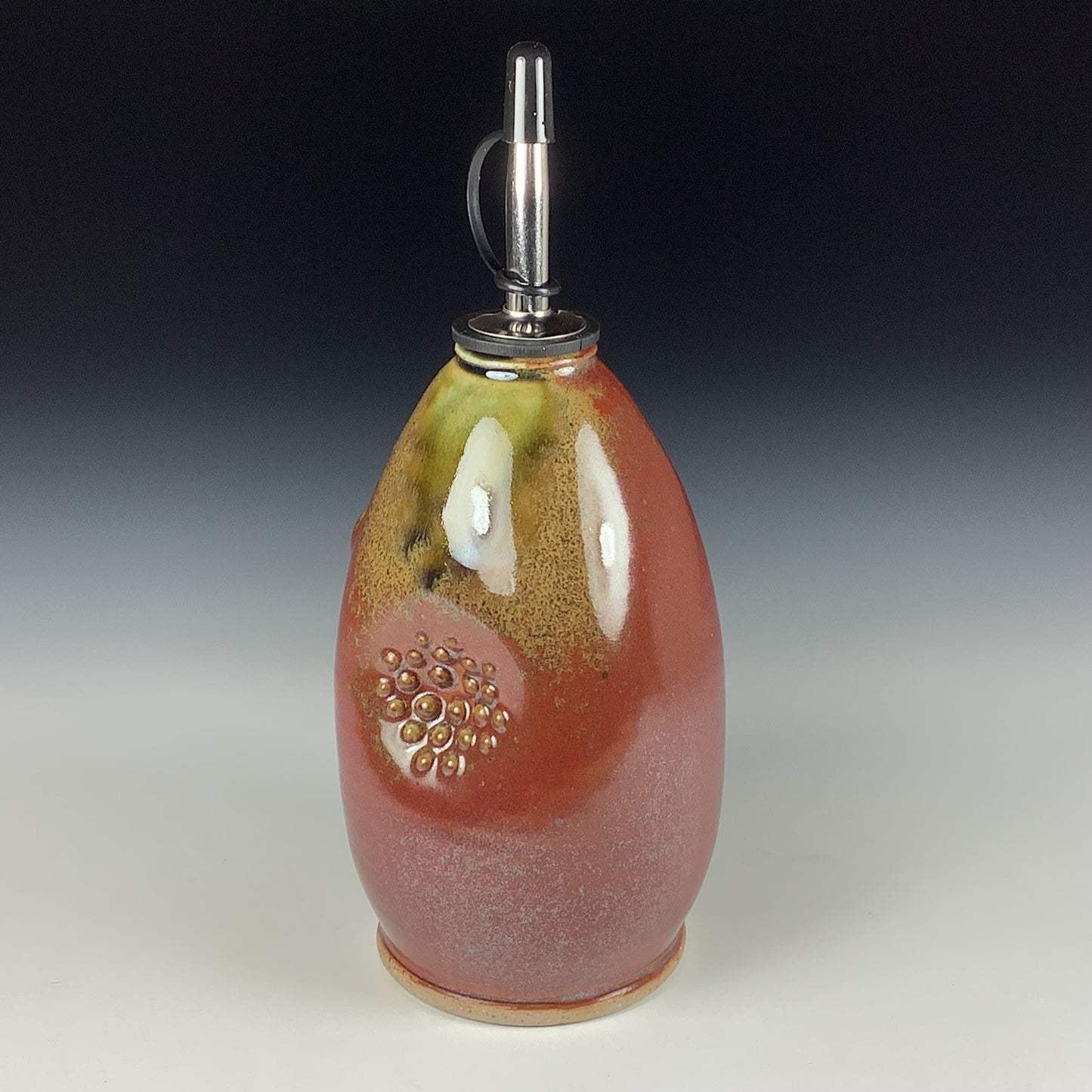 Ceramic olive oil dispenser oil bottle oil cruet handmade stoneware pottery dinnerware kitchenware - Iron red with white ash slip dotted bump - item 3733