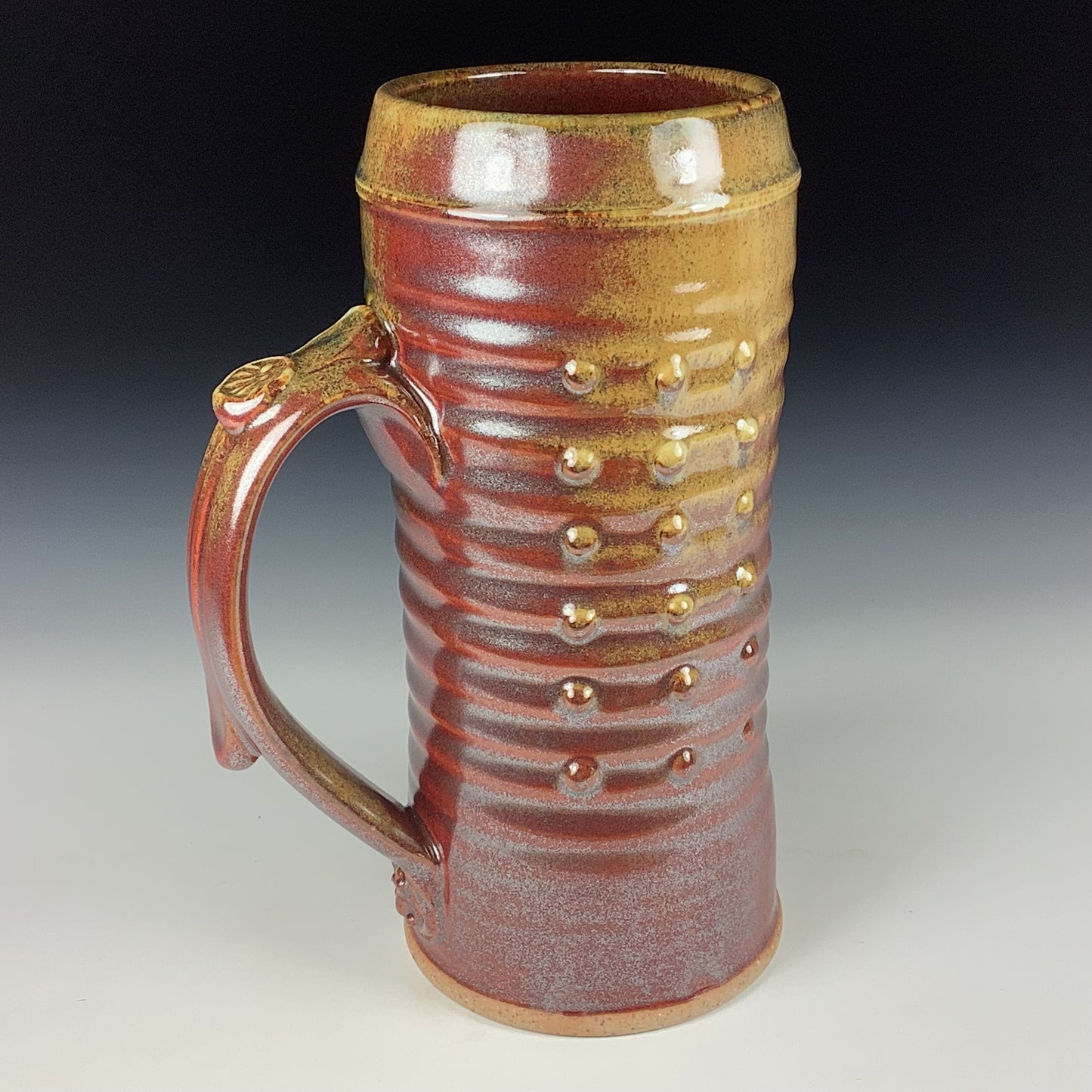 Large handmade pottery mugs rustic ceramic mugs extra large stoneware mugs oversized coffee mugs tea cup - Iron red with white ash wiggle slip-dotted bump - item 3720