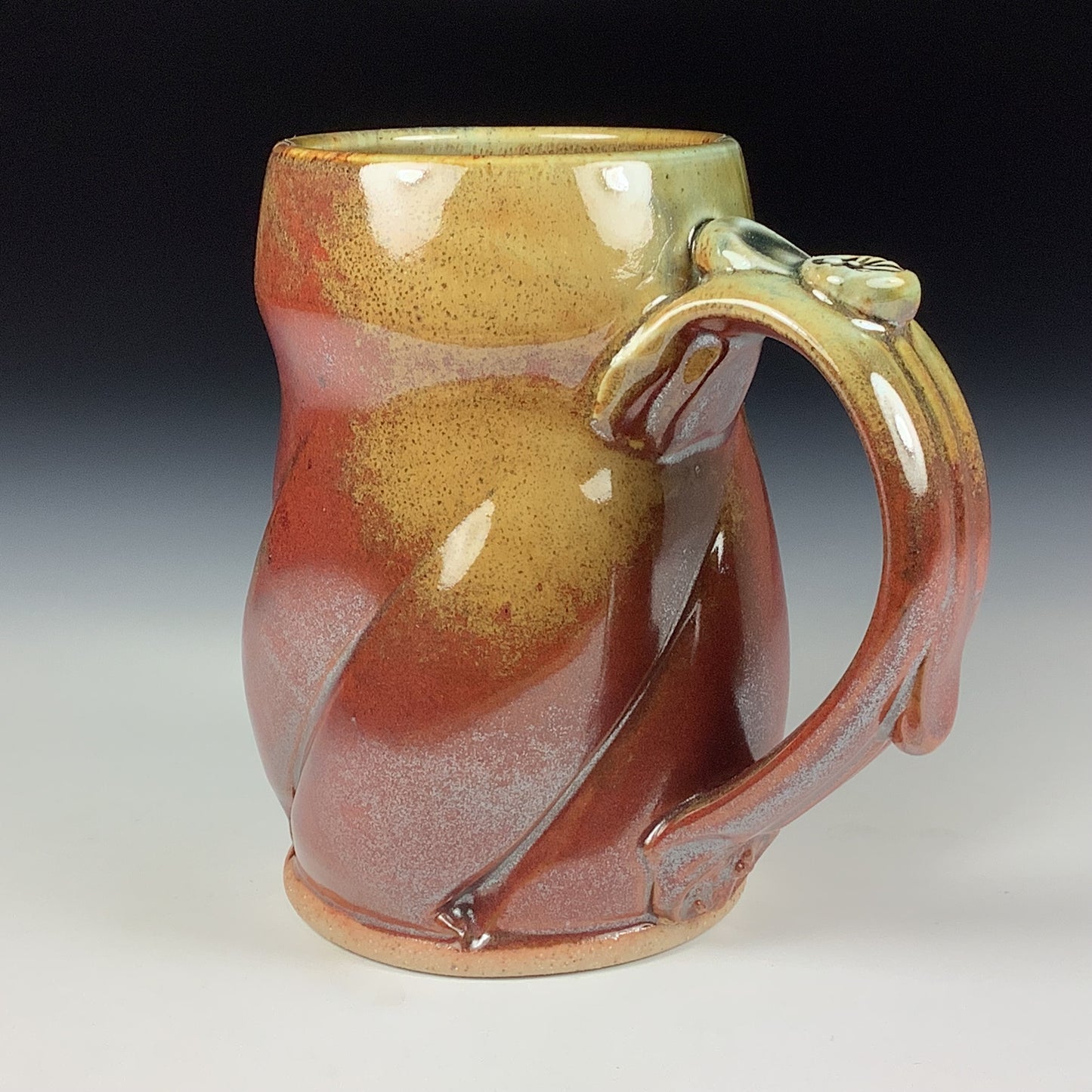 Handmade ceramic mugs stoneware coffee mugs pottery tea mugs stoneware drinkware - Iron red with white ash twisted mug 3758