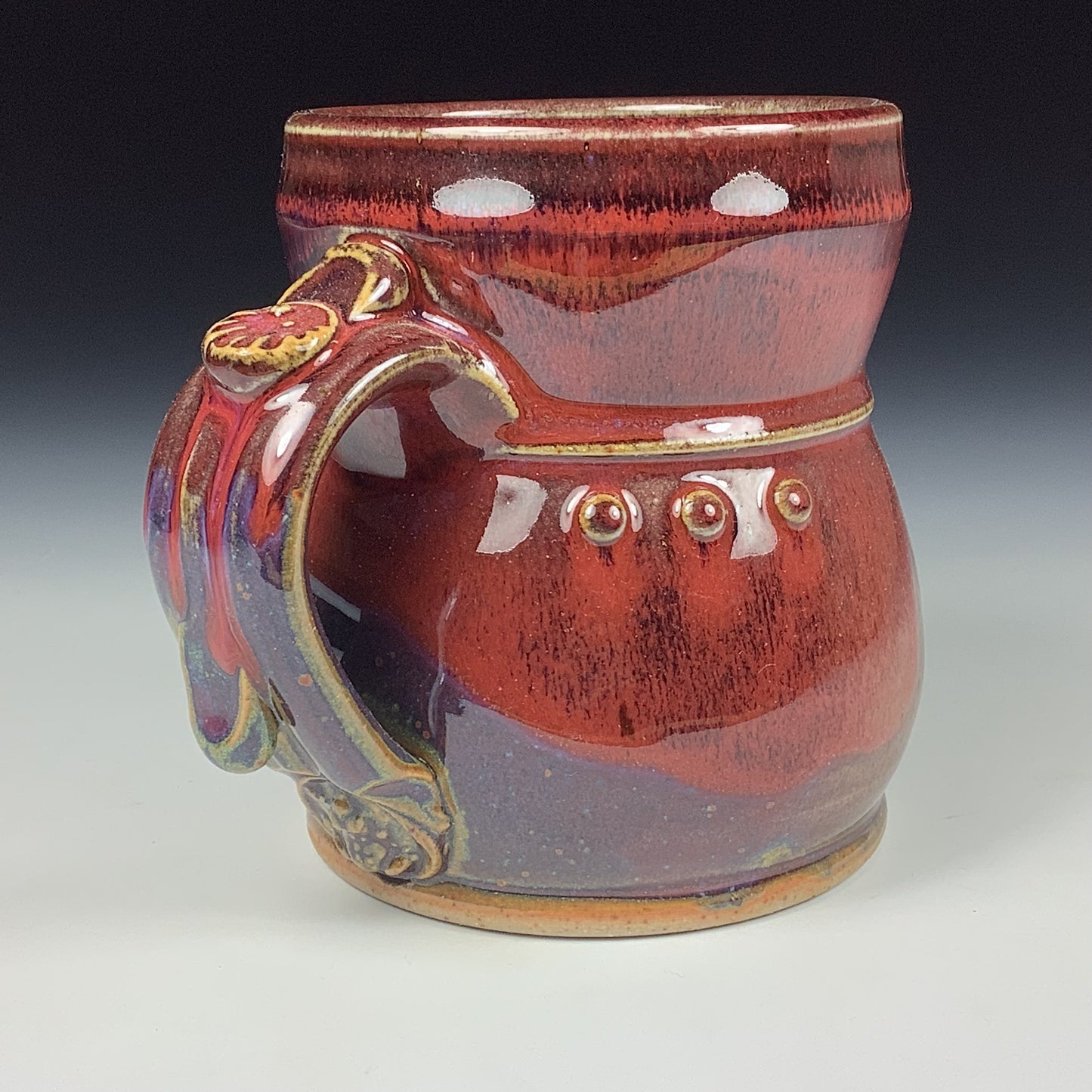 Handmade ceramic mugs stoneware coffee mugs pottery tea mugs stoneware drinkware - red slip trail dot mug3663