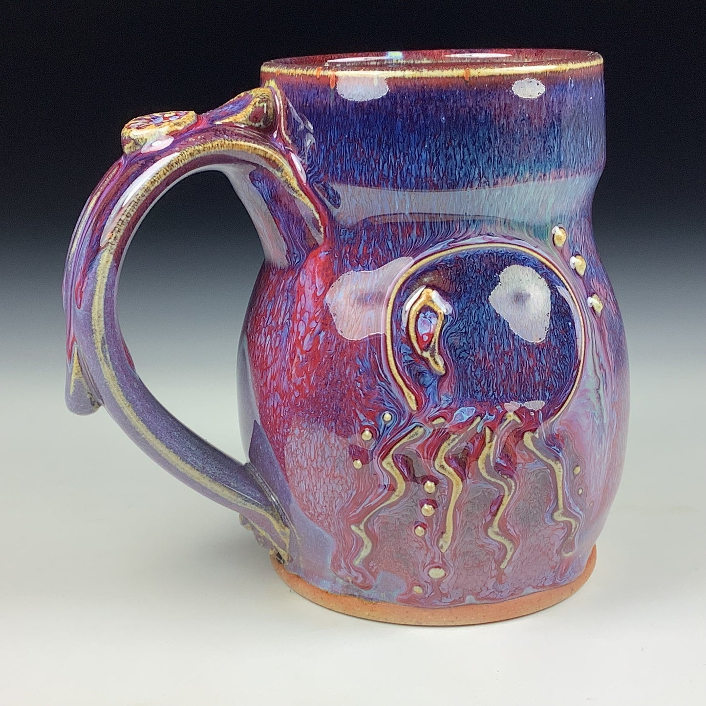 Handmade ceramic mugs stoneware coffee mugs pottery tea mugs stoneware drinkware - Purple red jellyfish slip bump mug 3763