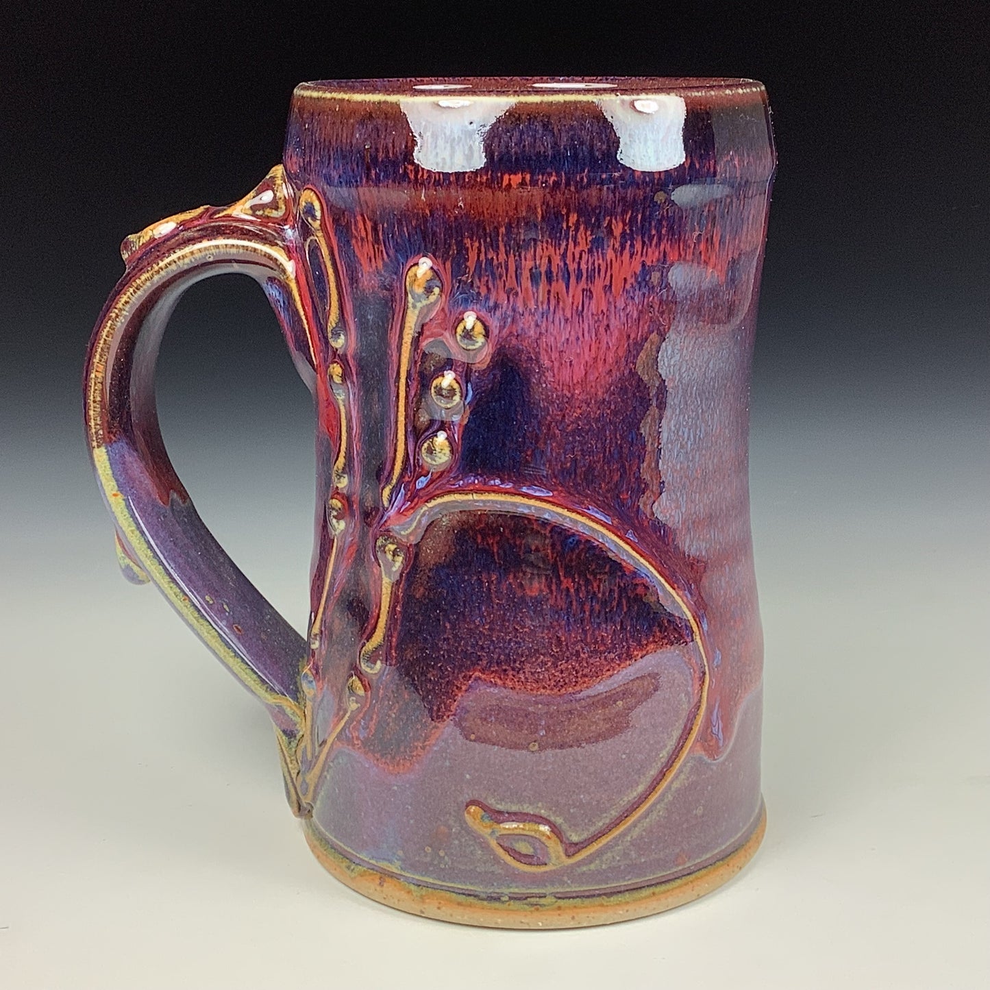 Handmade ceramic mugs stoneware coffee mugs pottery tea mugs stoneware drinkware - red purple bamboo slip trail bump mug 3628