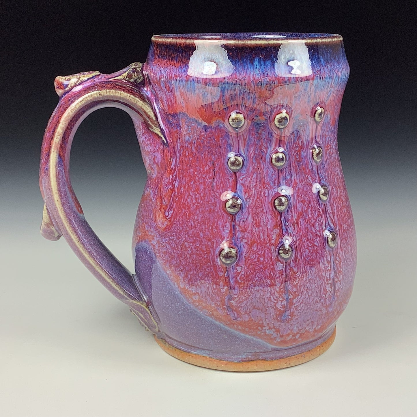 Handmade ceramic mugs stoneware coffee mugs pottery tea mugs stoneware drinkware - purple slip dots with bump mug 3652