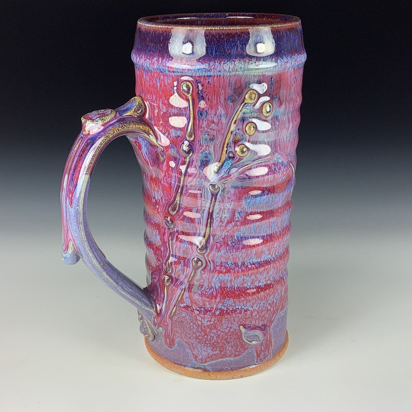 Large handmade pottery mugs rustic ceramic mugs extra large stoneware mugs oversized coffee mugs tea cup - Purple red bamboo wiggle bump - item 3713