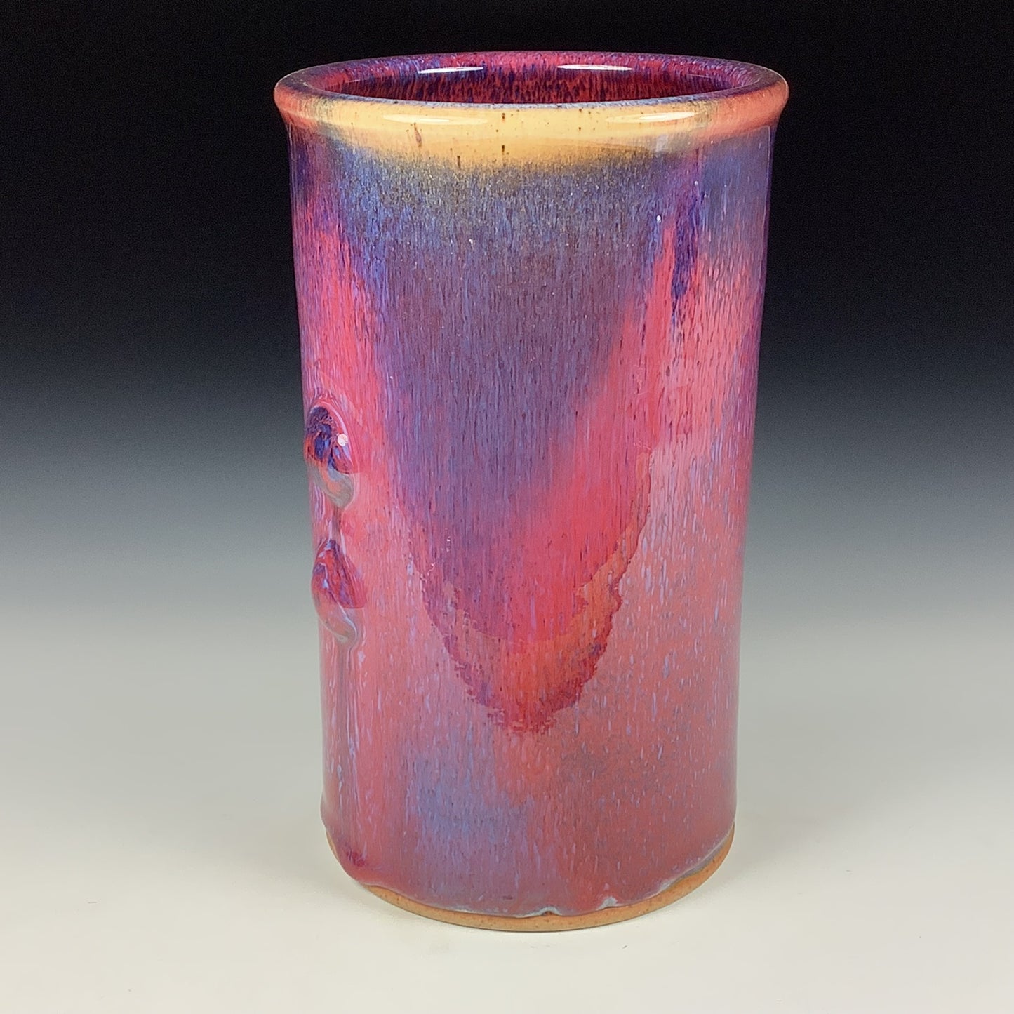 Handmade Stoneware Utensil Holder: Purple Red Glaze Bump Pottery Vase - item 3810