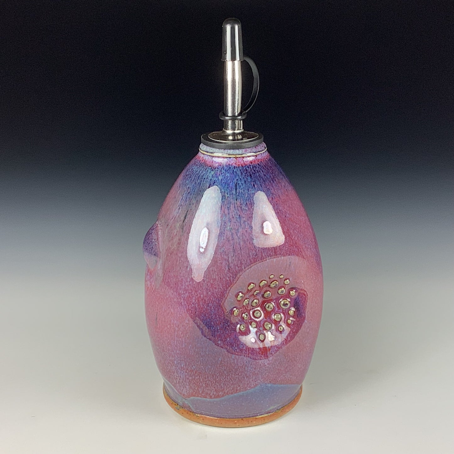 Ceramic olive oil dispenser oil bottle oil cruet handmade stoneware pottery dinnerware kitchenware - Purple red slip dotted bump - item 3734