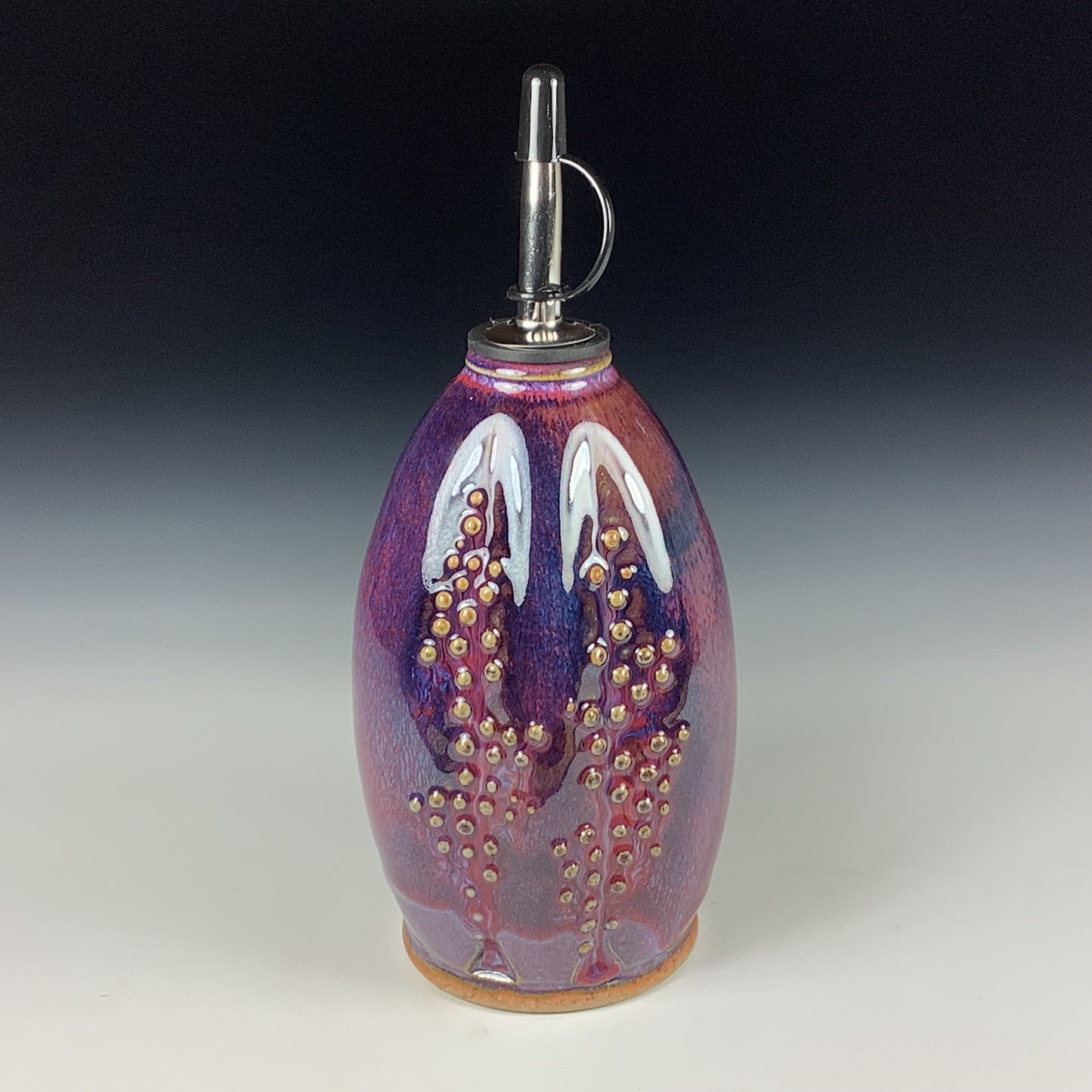 Ceramic olive oil dispenser oil bottle oil cruet handmade stoneware pottery dinnerware kitchenware - Purple red slip dotted bump - item 3742
