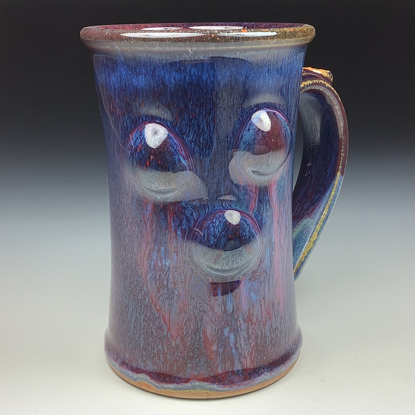 Handmade ceramic mugs stoneware coffee mugs pottery tea mugs stoneware drinkware - Dark purple slip-dotted bump - item 3487