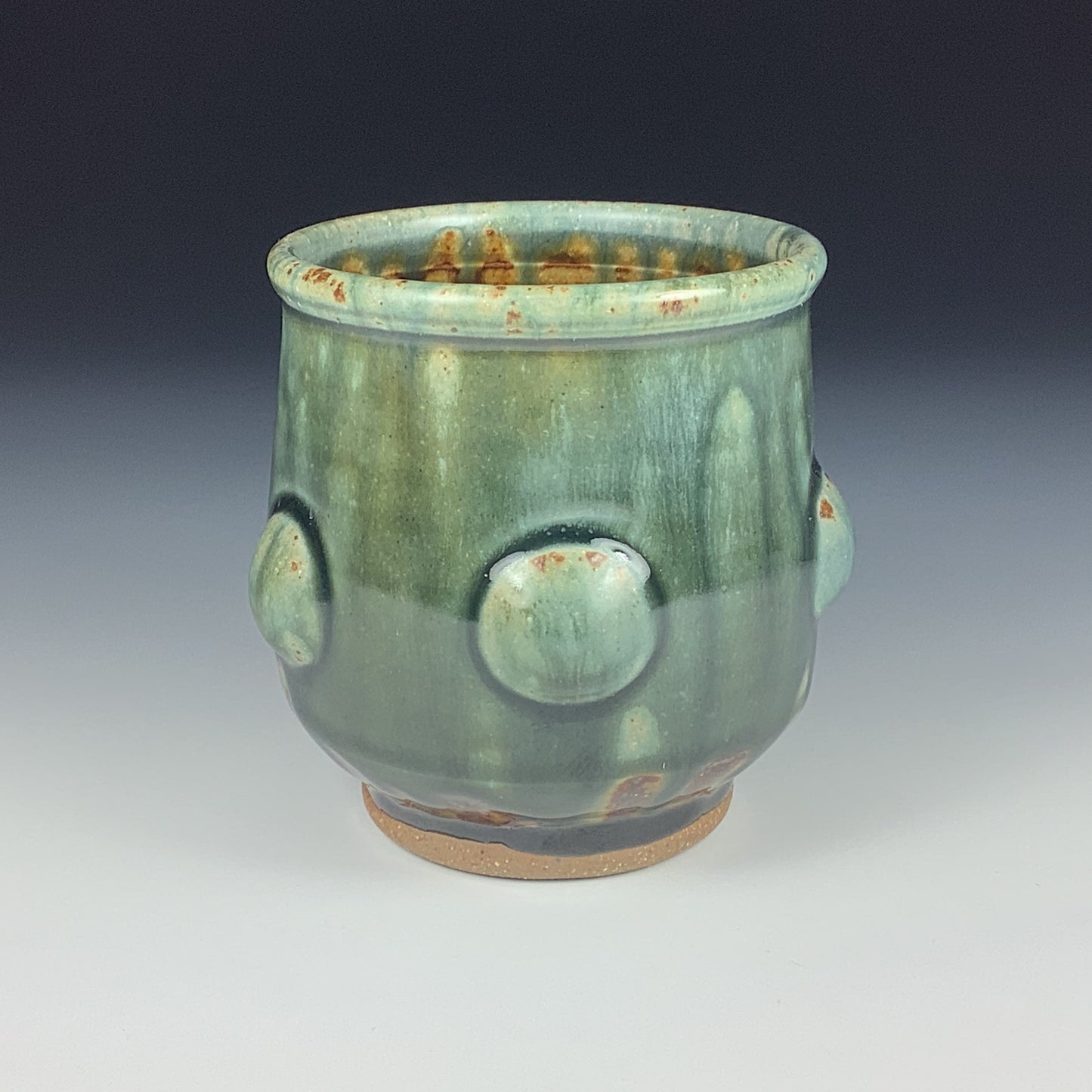 Artisan teacups luxury tea sets vintage ceramic teacups handmade stoneware pottery cup - Green ash bump - item 1766
