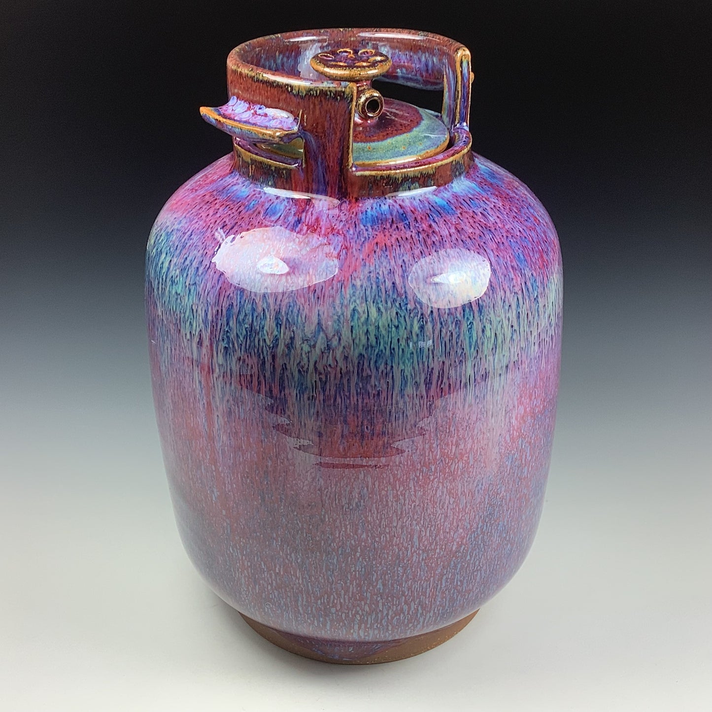 Handmade stoneware art abstract ceramic sculptures pottery decoration propane tank coin jar - Large purple - item 3578