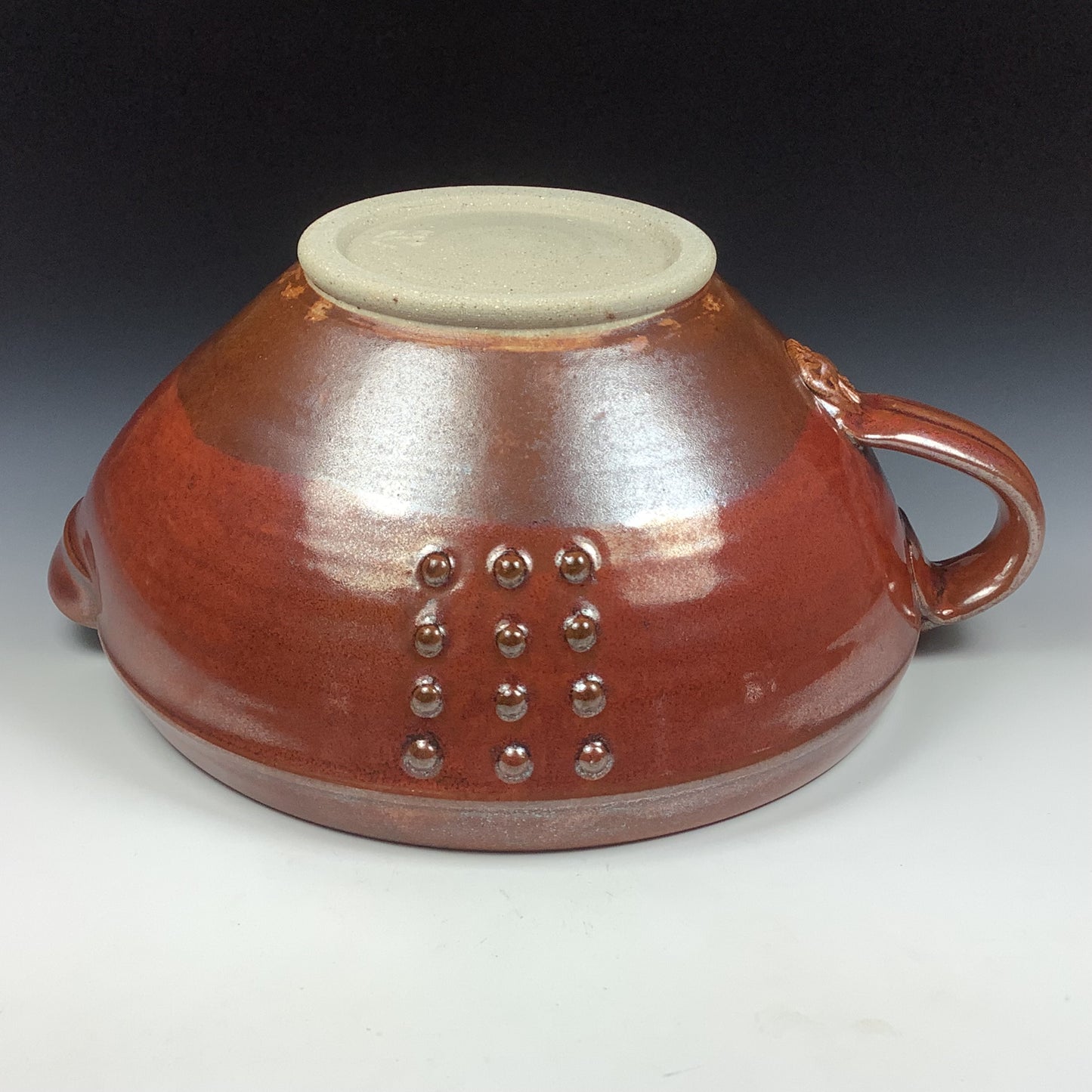 Handmade ceramic stoneware batter bowl - Iron red slip-dotted - item 3545