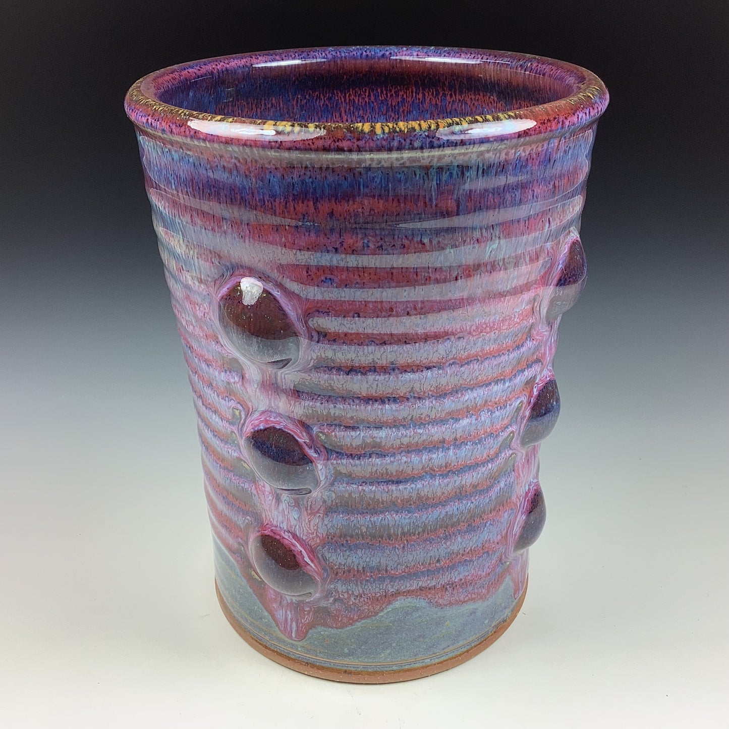 Handmade Stoneware Utensil Holder: Purple Glaze Bump Pottery Vase- item 3561
