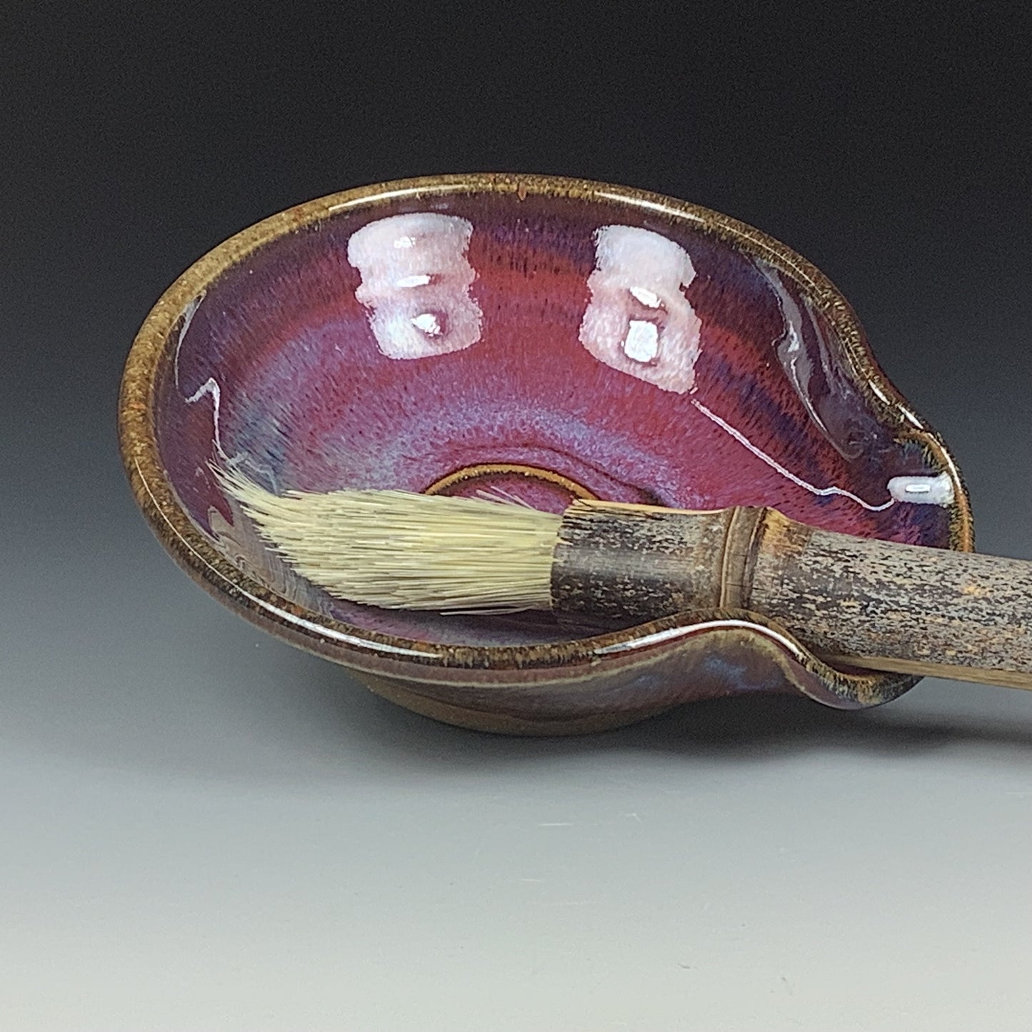 Handmade Ceramic Spoon Rest: Red Glaze, Spiral - item 3502