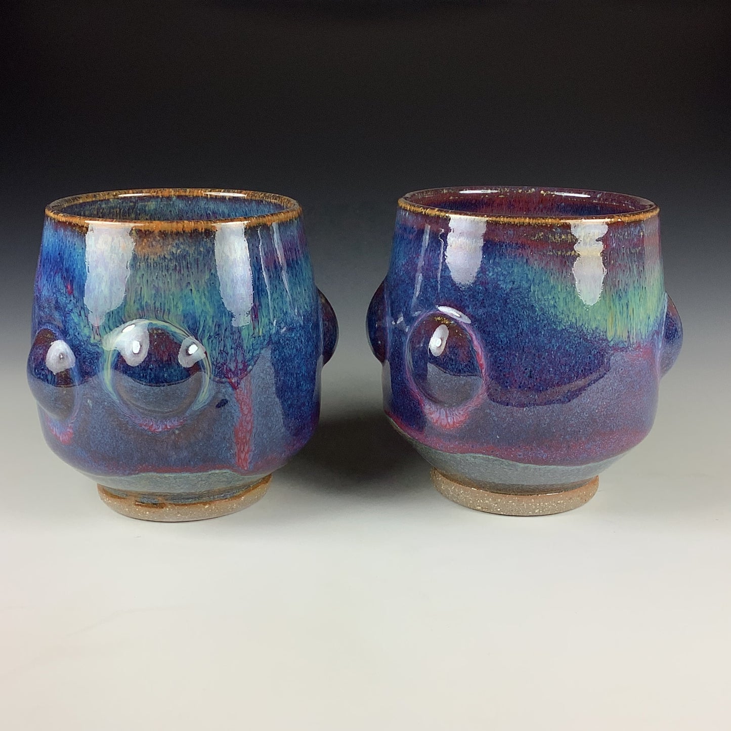 Handmade dinner sets ceramic pottery stoneware dinnerware artisan teacups set of two - Dark purple blue bump teacup - item 2115