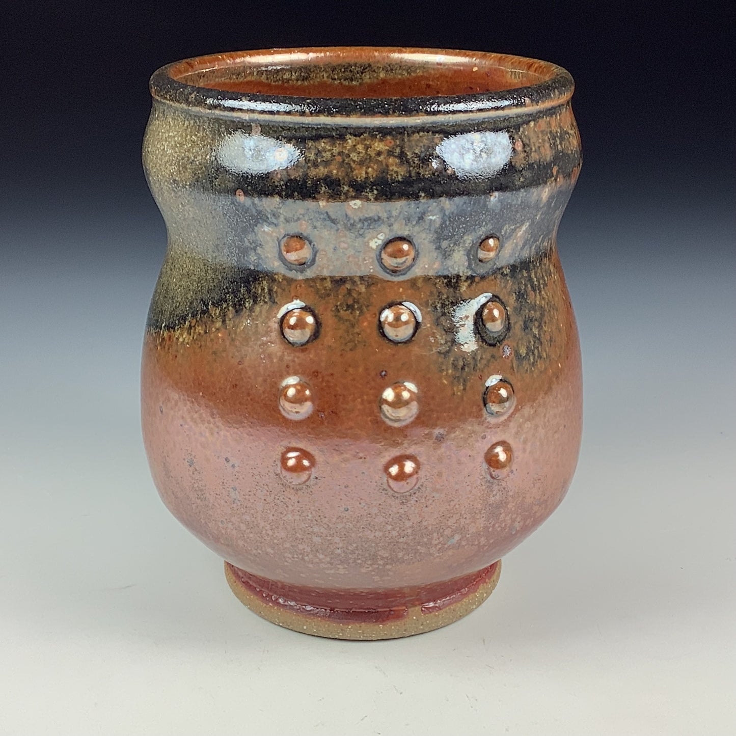 Artisan teacups luxury tea sets vintage ceramic teacups handmade stoneware pottery cup - Orange ash slip dotted - item 3420