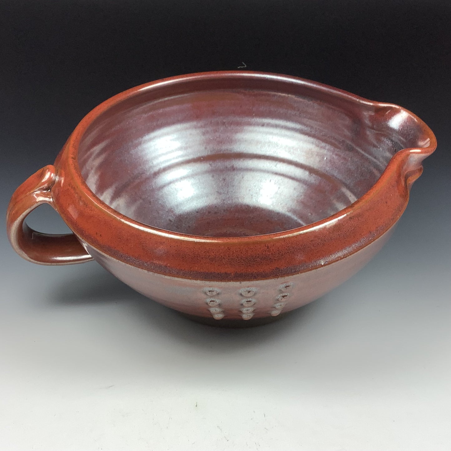 Handmade ceramic stoneware batter bowl - Iron red slip-dotted - item 3548