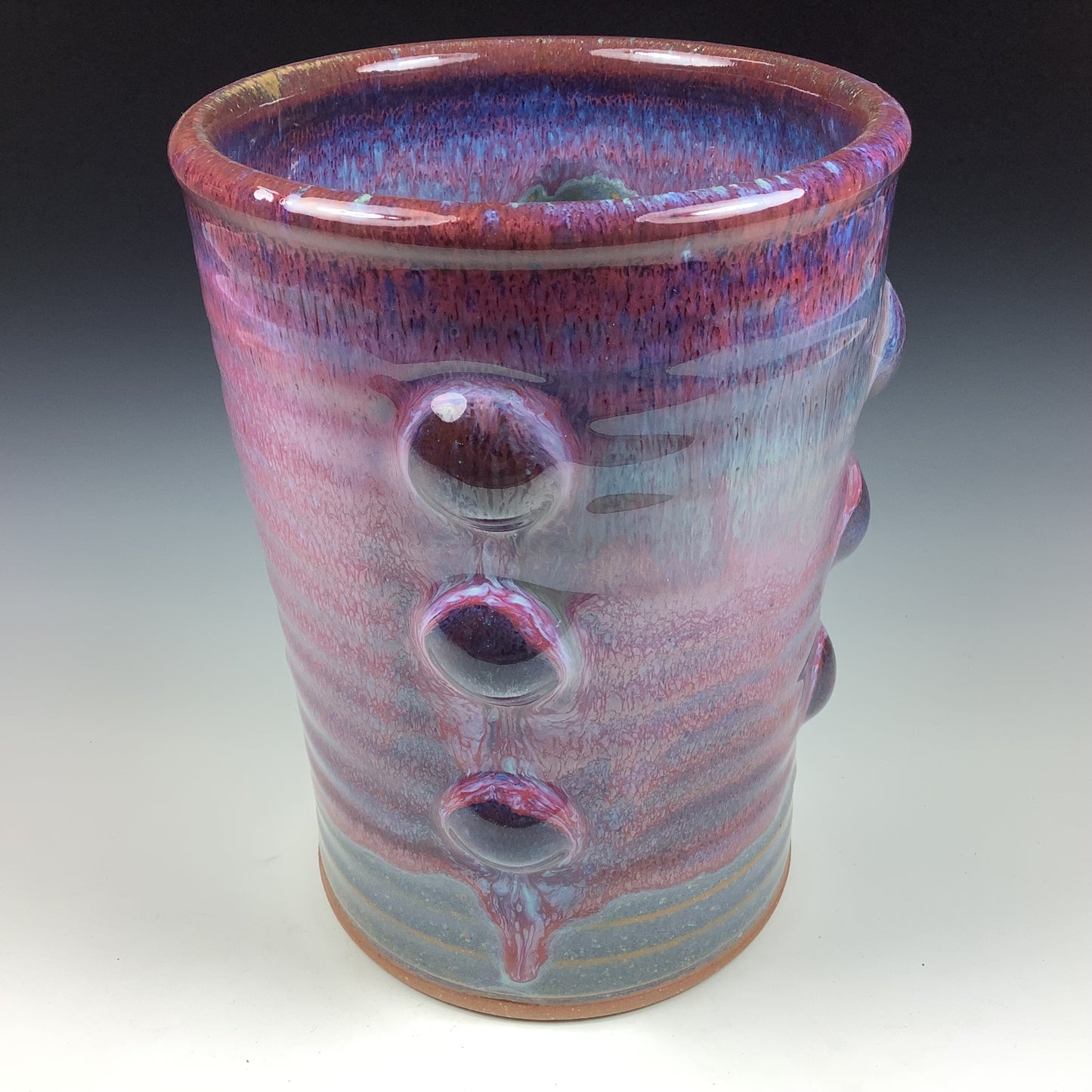 Handmade Stoneware Utensil Holder: Purple Glaze Bump Pottery Vase - item 3567