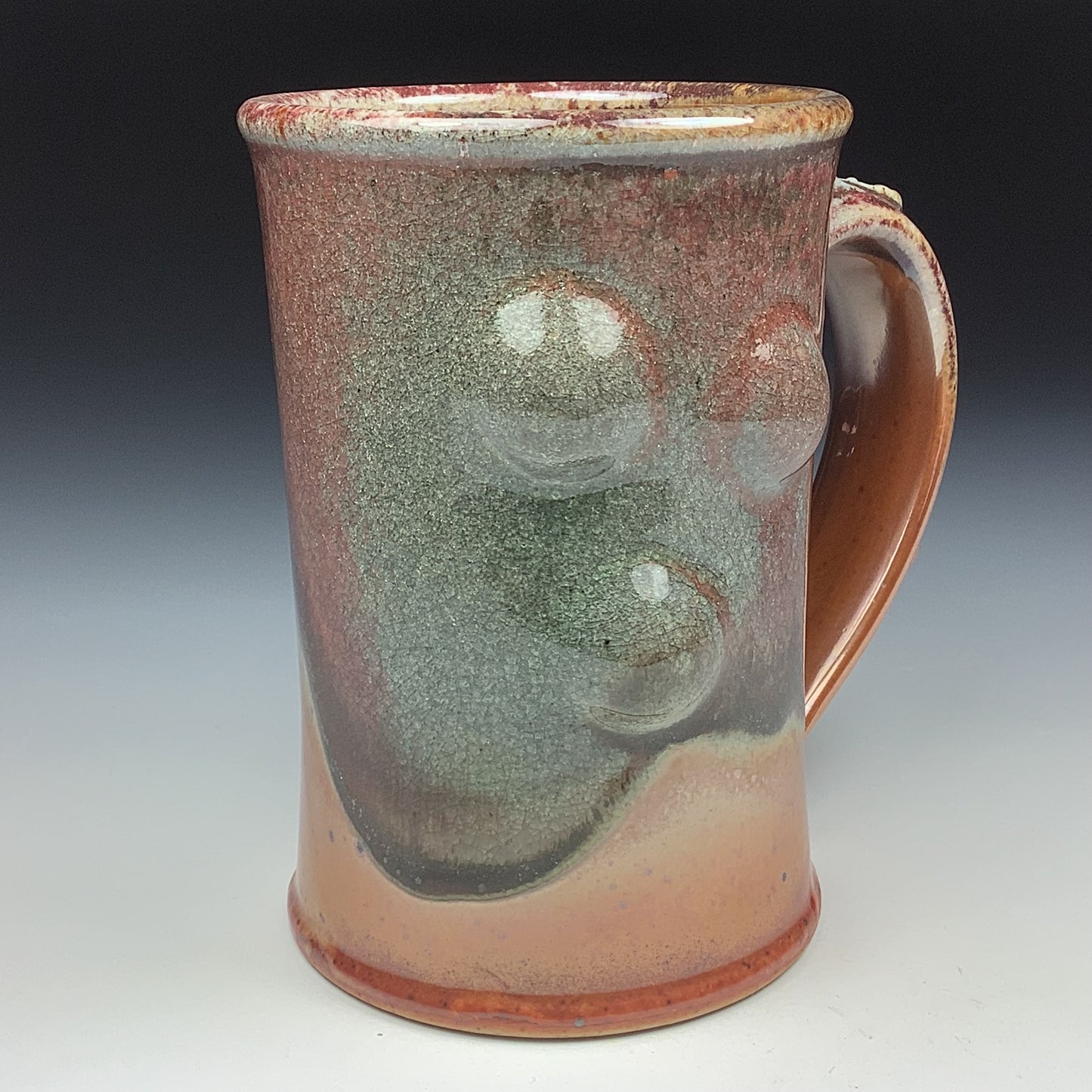 Handmade ceramic mugs stoneware coffee mugs pottery tea mugs stoneware drinkware- Orange shino slip-dotted bump - item 3481