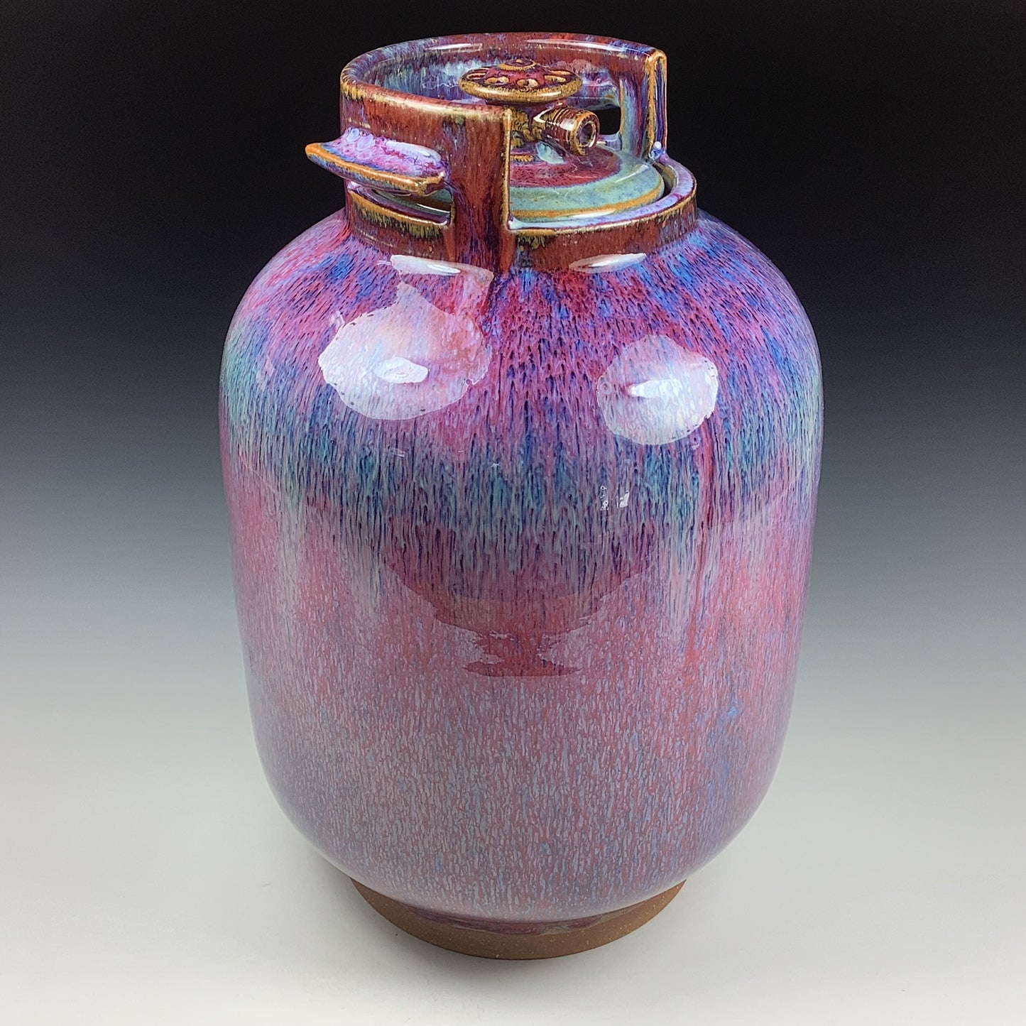 Handmade stoneware art abstract ceramic sculptures pottery decoration propane tank coin jar - Large purple - item 3580