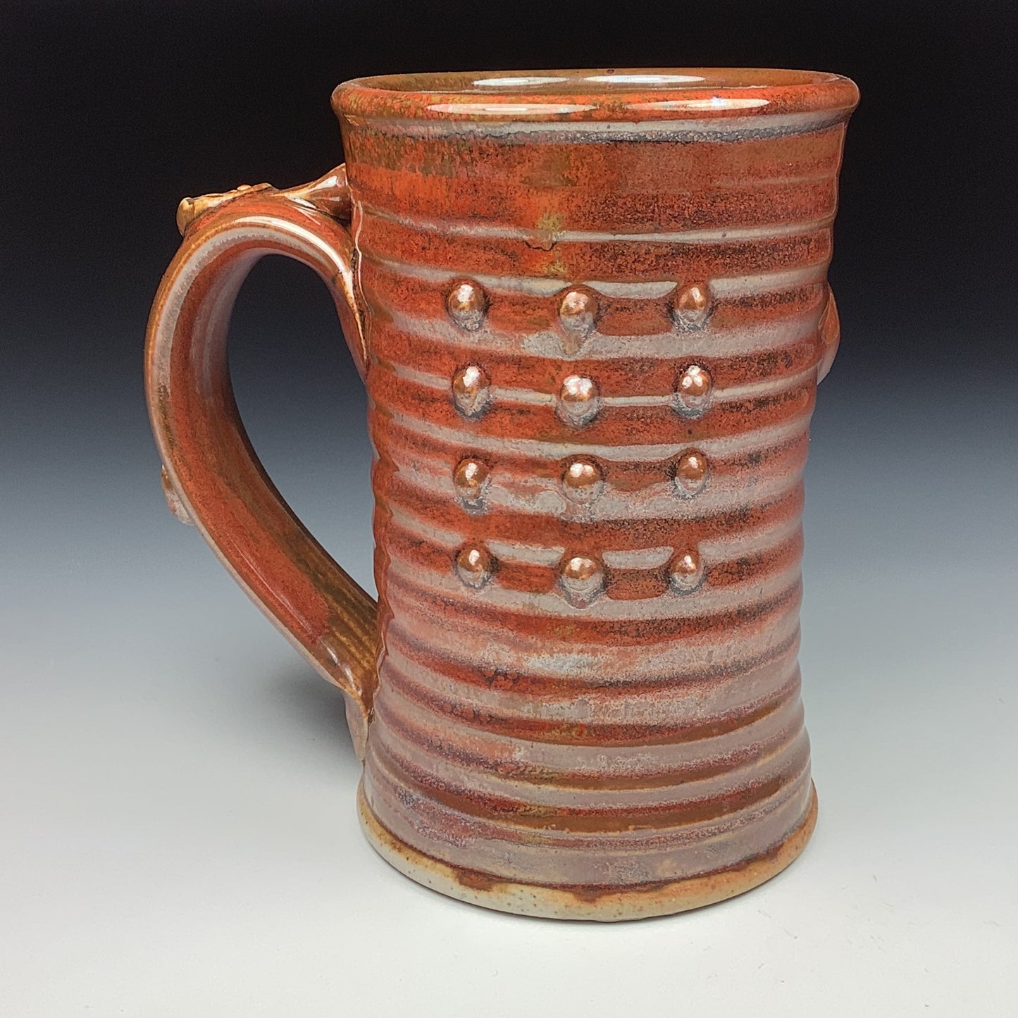Handmade ceramic mugs stoneware coffee mugs pottery tea mugs stoneware drinkware - Iron red slip-dotted bump - item 3491