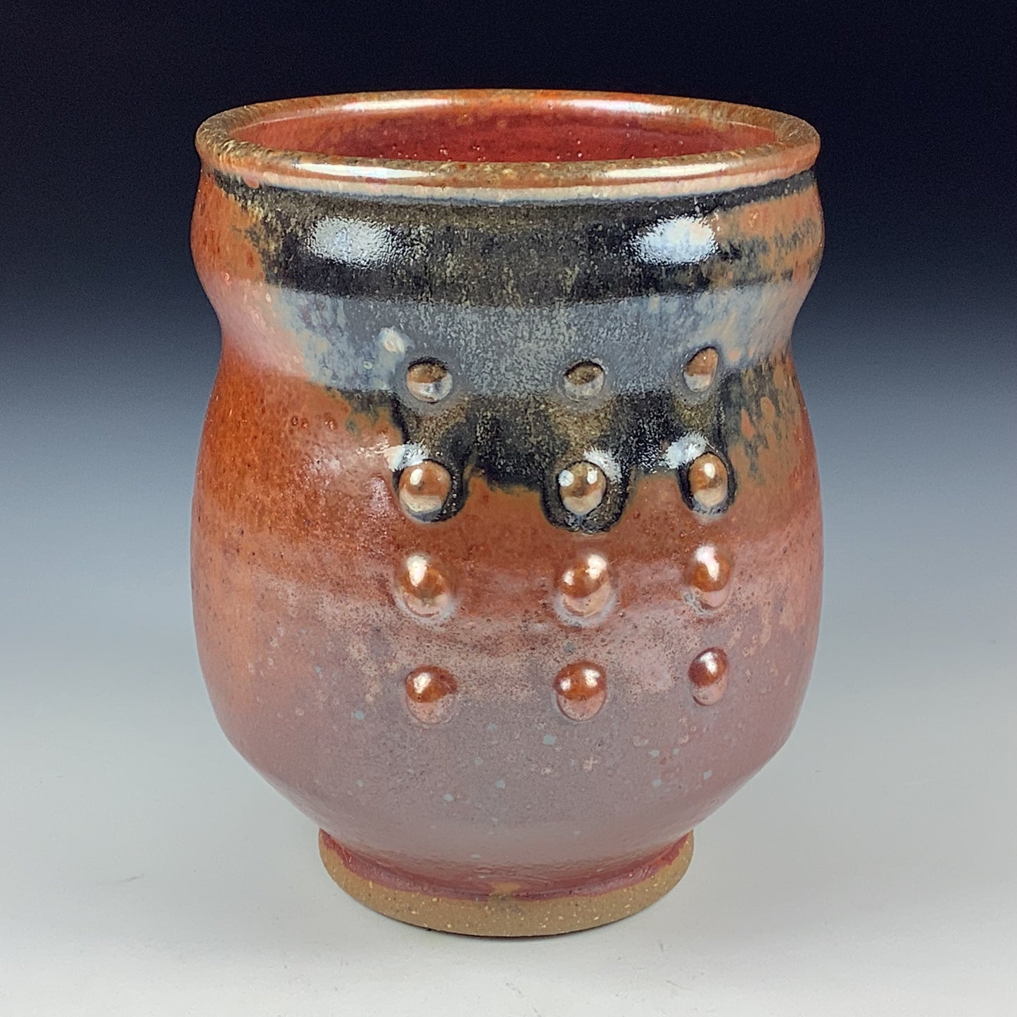 Artisan teacups luxury tea sets vintage ceramic teacups handmade stoneware pottery cup - Orange ash slip dotted - item 3383