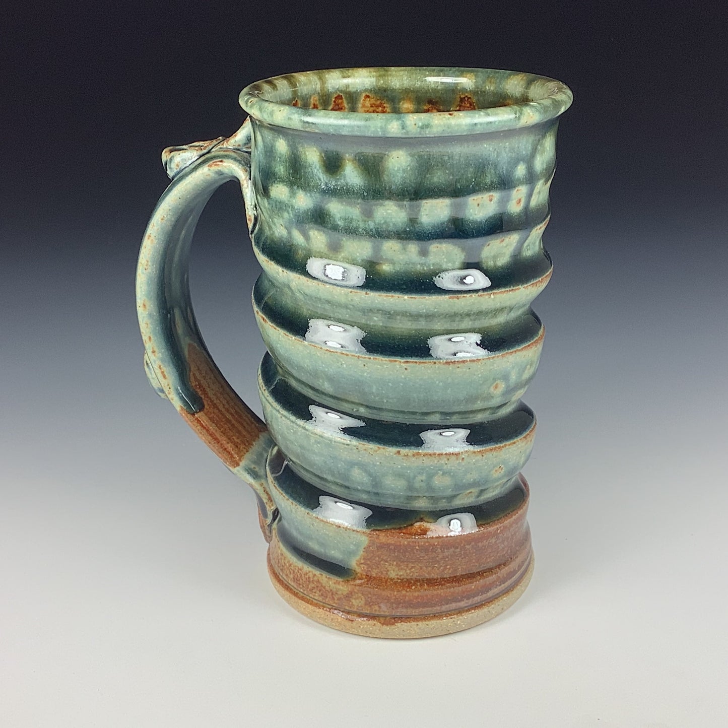 Handmade ceramic mugs stoneware coffee mugs pottery tea mugs cup stoneware drinkware - Green amber wiggle - item 1795