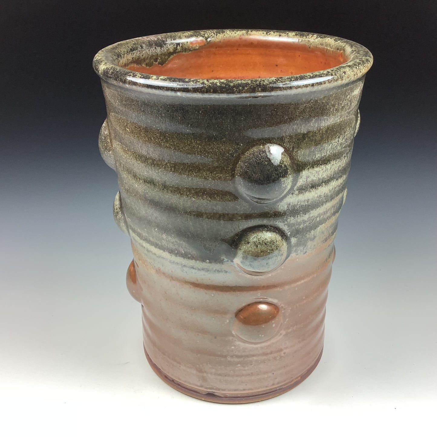 Handmade Stoneware Utensil Holder: Orange Shino Glaze Bump Pottery Vase - item 3564