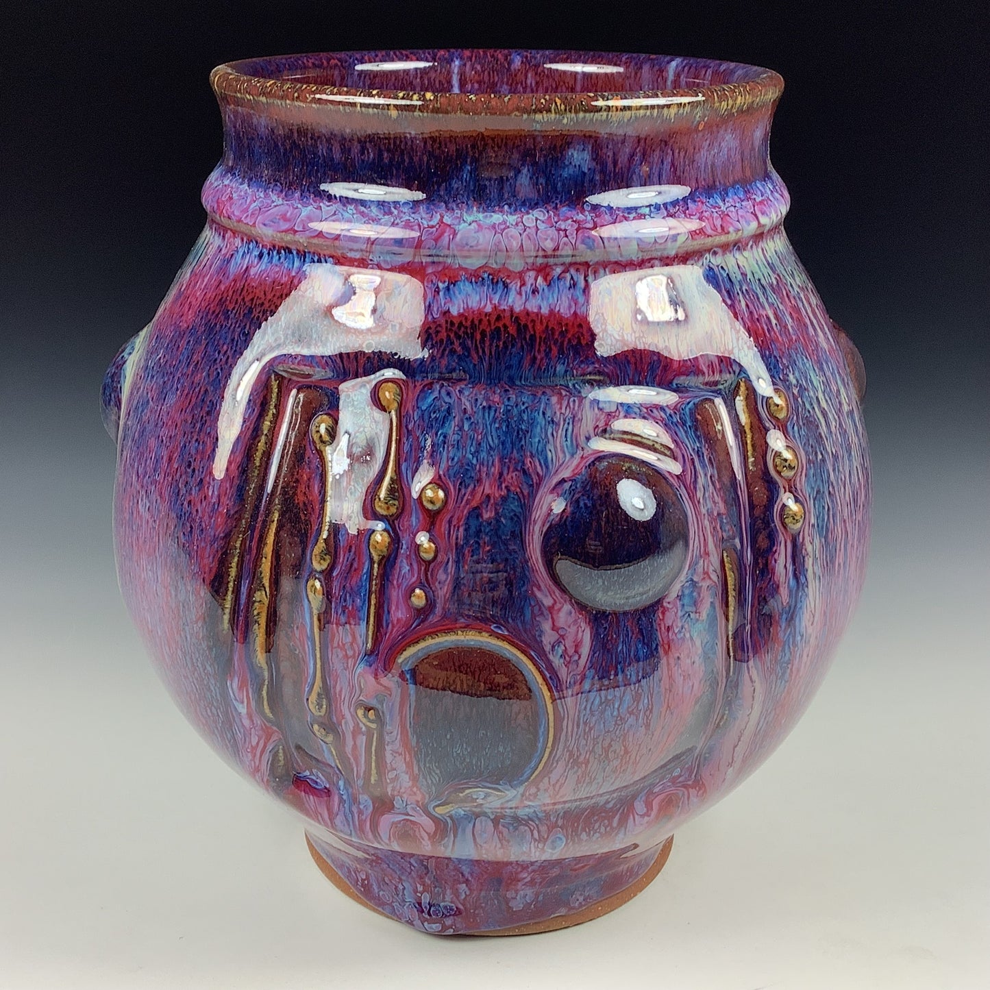 Decorative pottery vases utensil holder crock rustic clay vases artistic luxury handmade vases artistic centerpieces dinnerware stoneware- Purple bamboo bump - item 3309