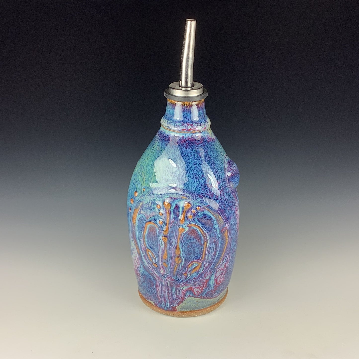 Ceramic olive oil dispenser oil bottle oil cruet handmade stoneware pottery dinnerware kitchenware - Purple bamboo - item 2591