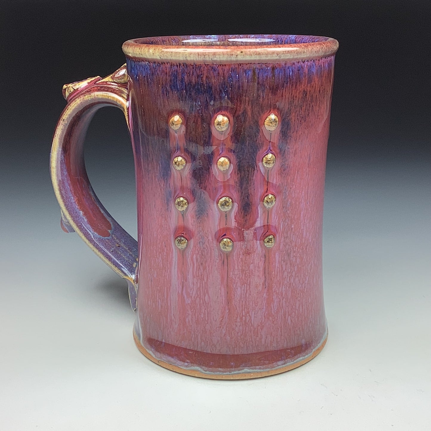 Handmade ceramic mugs stoneware coffee mugs pottery tea mugs stoneware drinkware - Red purple slip-dotted bump - item 3490