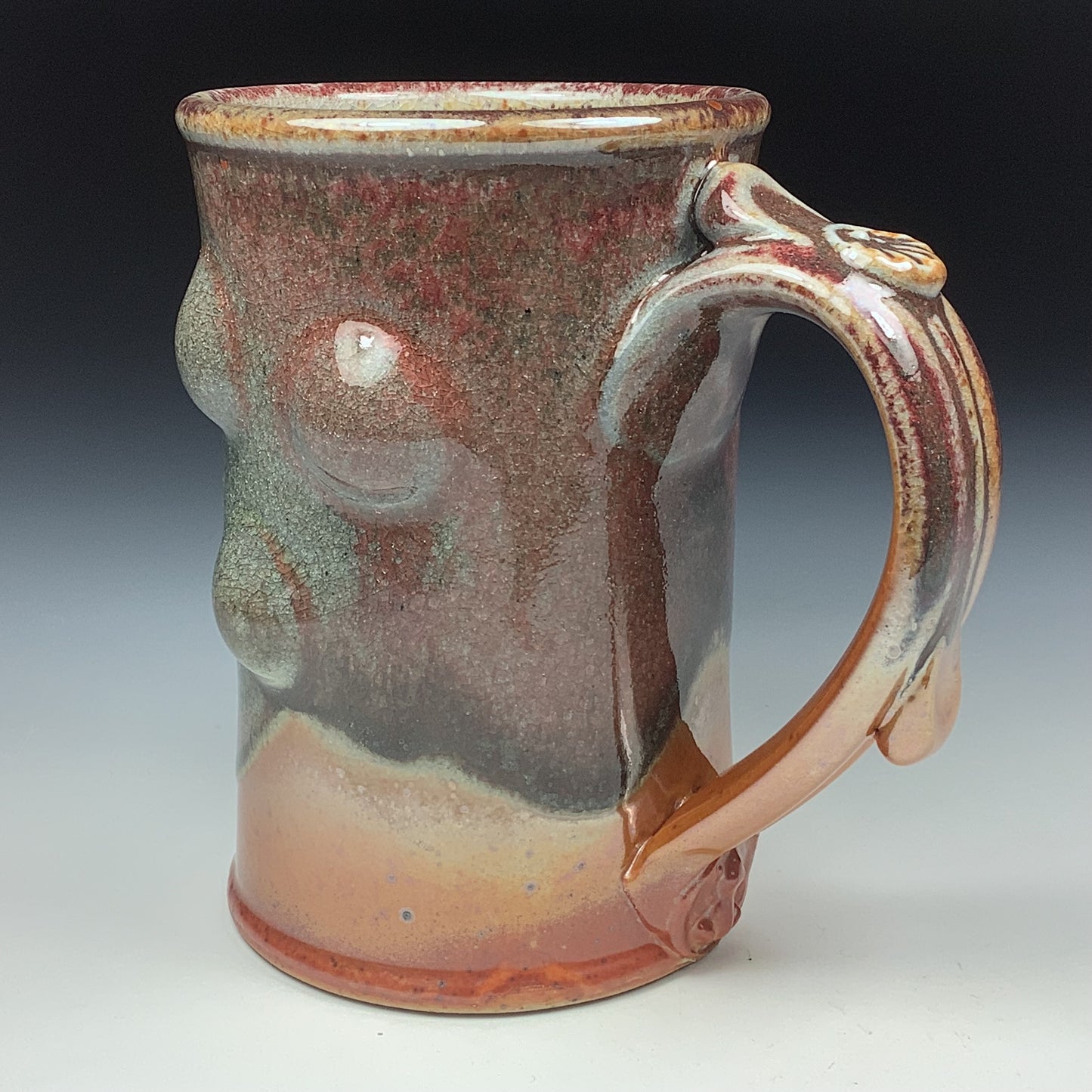 Handmade ceramic mugs stoneware coffee mugs pottery tea mugs stoneware drinkware- Orange shino slip-dotted bump - item 3481