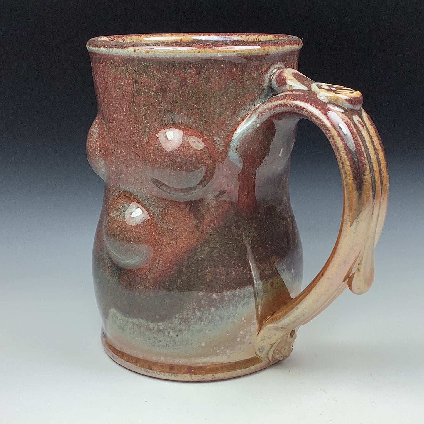 Handmade ceramic mugs stoneware coffee mugs pottery mugs stoneware drinkware - Orange shino bump - item 3473