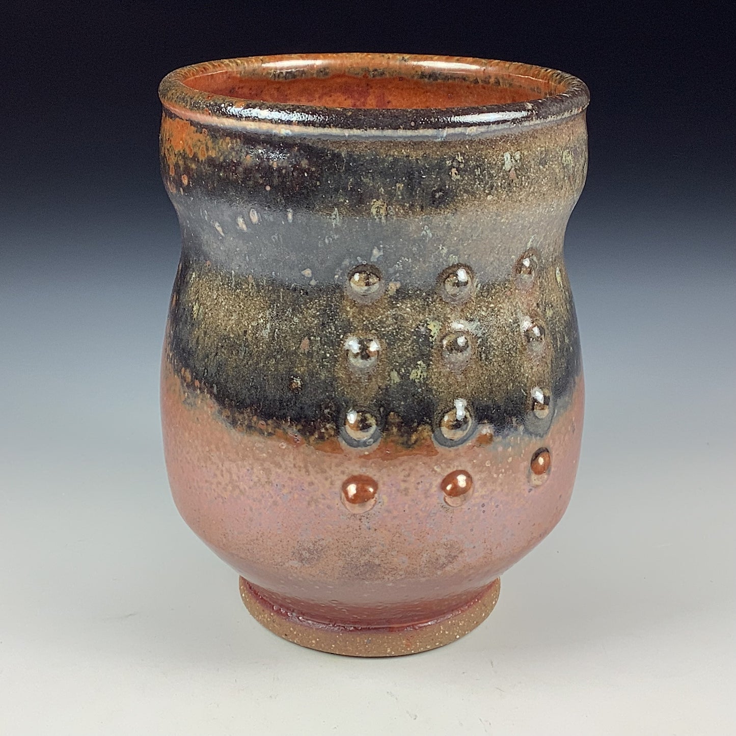 Artisan teacups luxury tea sets vintage ceramic teacups handmade stoneware pottery cup - Orange ash slip dotted - item 3379